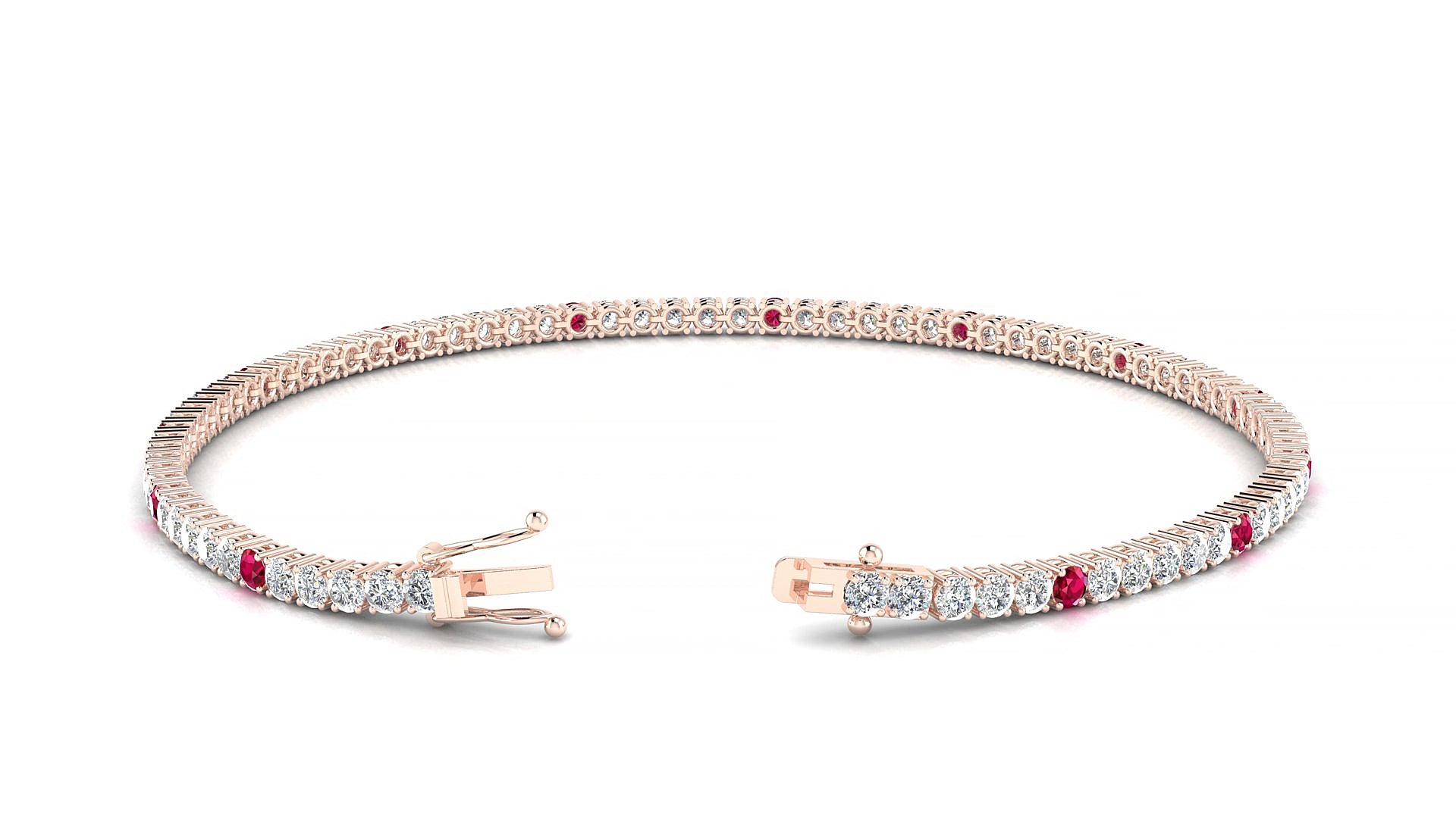 Capri 1-5 | 18k Rose Gold 2 mm Round Natural Ruby & Diamond 15 cm Tennis Bracelet