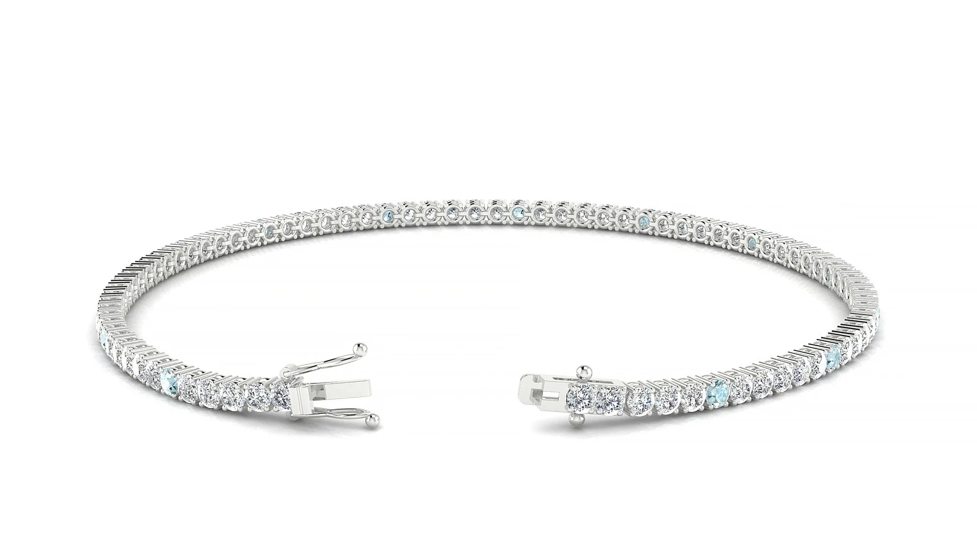 Capri 1-5 | 18k White Gold 2 mm Round Natural Aquamarine & Diamond Tennis Bracelet