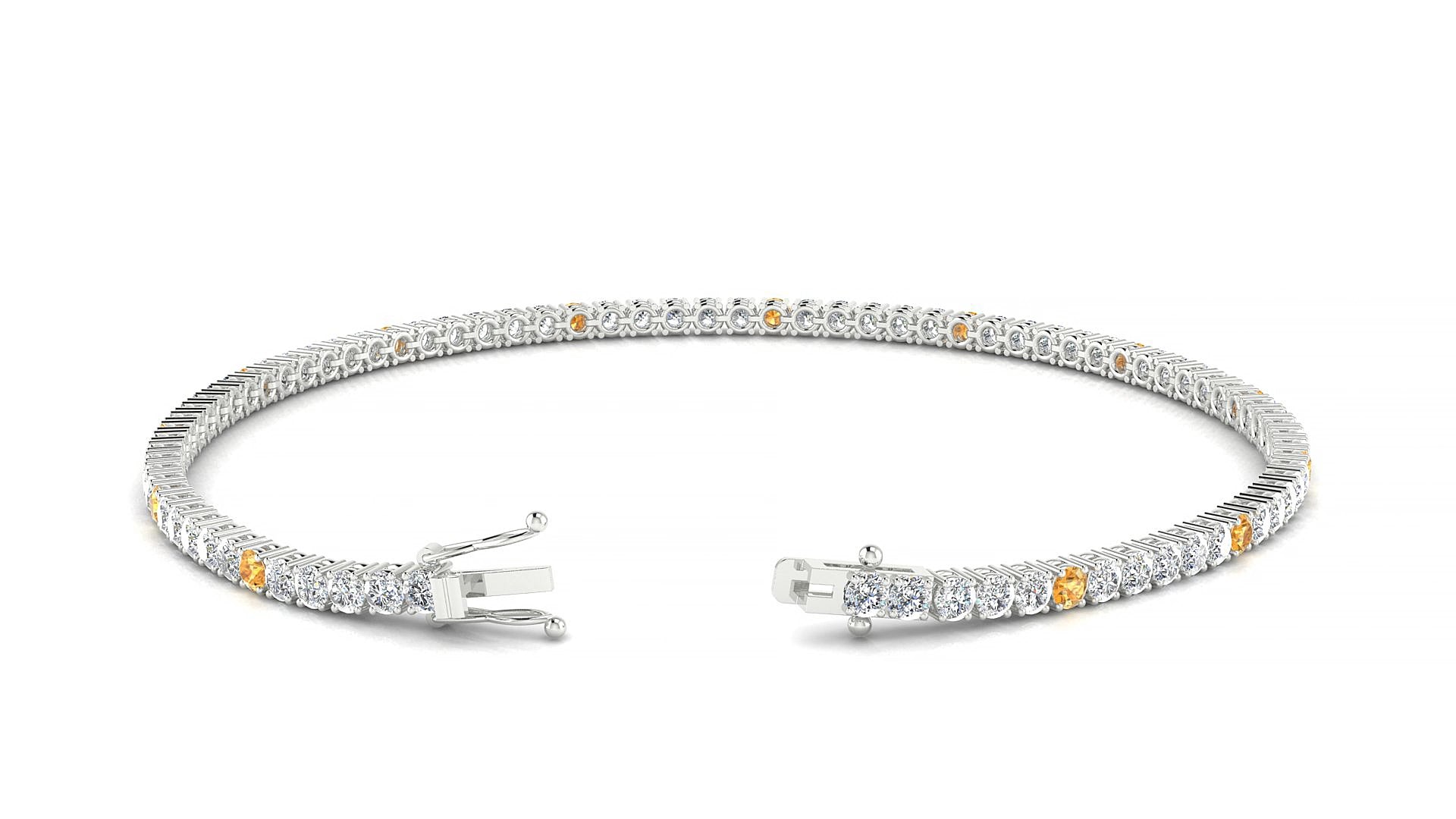 Capri 1-5 | 18k White Gold 2 mm Round Natural Citrine & Diamond 15 cm Tennis Bracelet