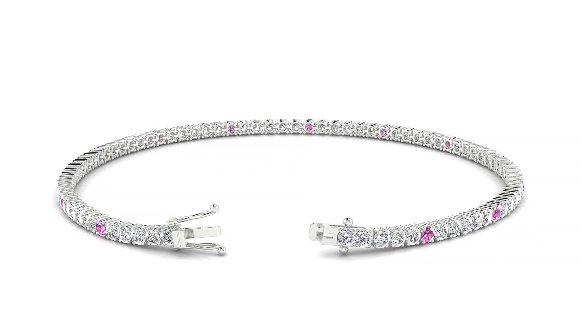 Capri 1-5 | 18k White Gold 2 mm Round Natural Pink Sapphire & Diamond 15 cm Tennis Bracelet