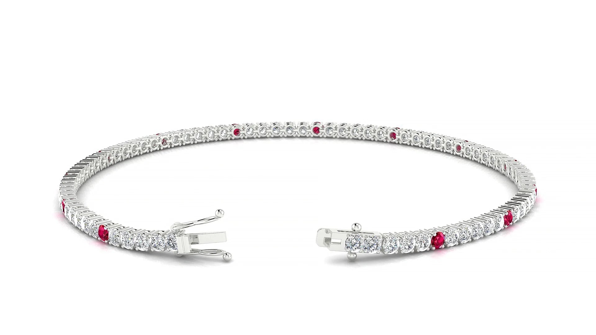Capri 1-5 | 18k White Gold 2 mm Round Natural Ruby & Diamond Tennis Bracelet