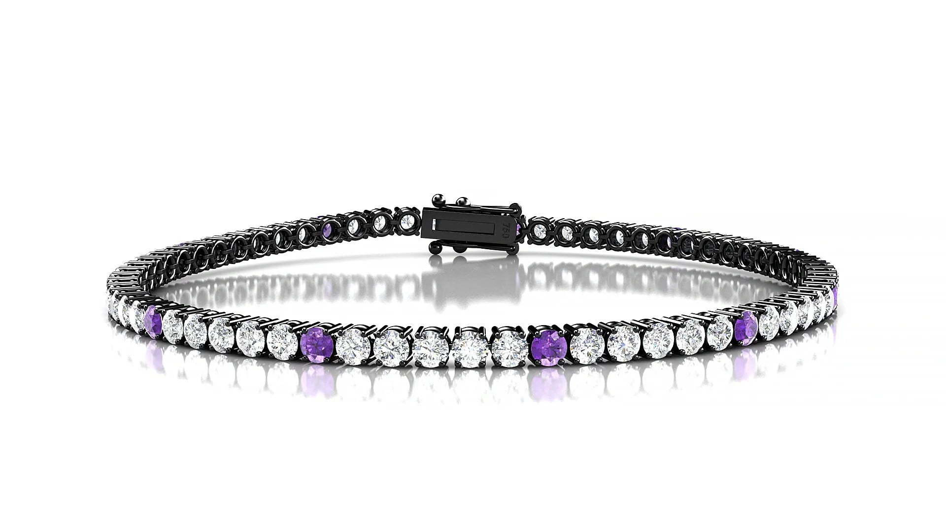 Capri 1-5 | 18k Black Gold 2.5 mm Round Natural Amethyst & Diamond Tennis Bracelet