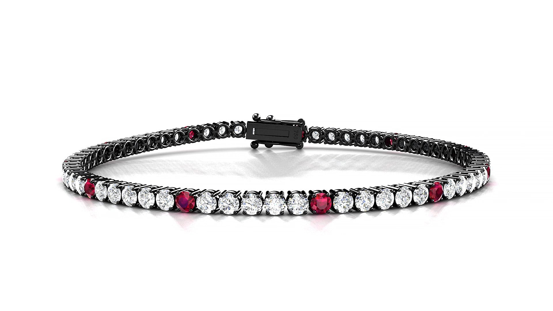 Capri 1-5 | 18k Black Gold 2.5 mm Round Natural Ruby & Diamond 15 cm Tennis Bracelet