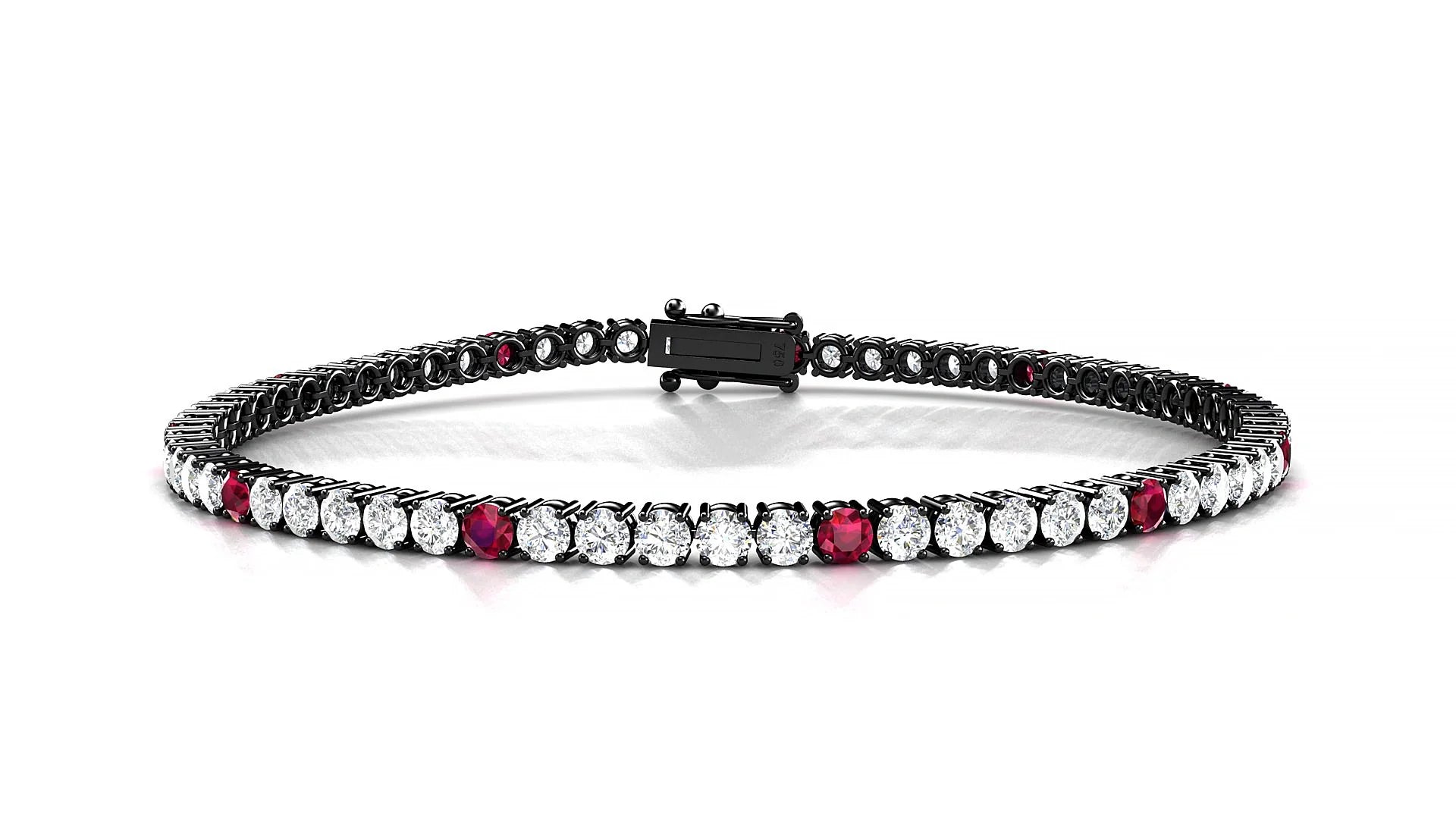 Capri 1-5 | 18k Black Gold 2.5 mm Round Natural Ruby & Diamond Tennis Bracelet