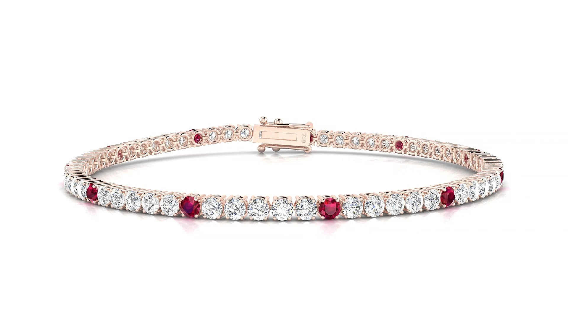 Capri 1-5 | 18k Rose Gold 2.5 mm Round Natural Ruby & Diamond Tennis Bracelet