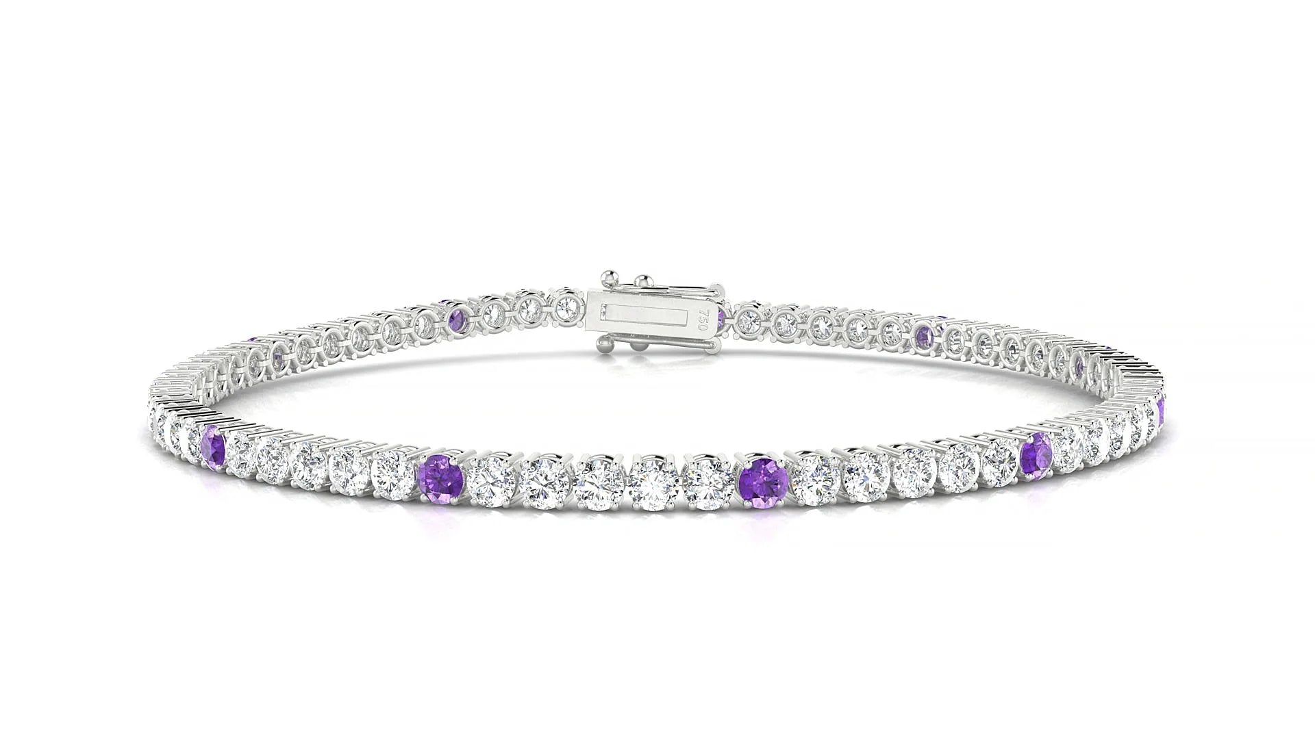 Capri 1-5 | 18k White Gold 2.5 mm Round Natural Amethyst & Diamond Tennis Bracelet