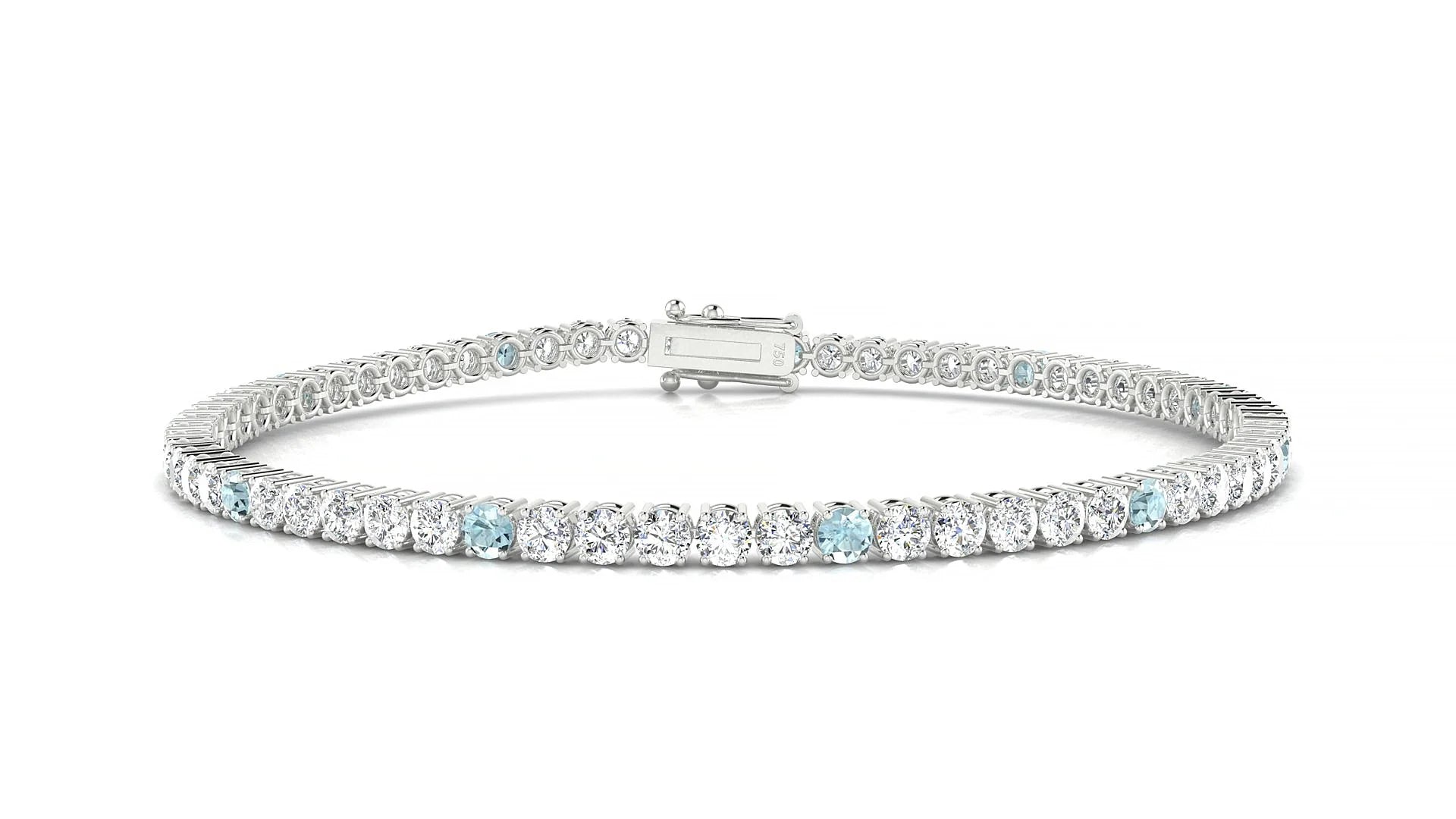 Capri 1-5 | 18k White Gold 2.5 mm Round Natural Aquamarine & Diamond Tennis Bracelet
