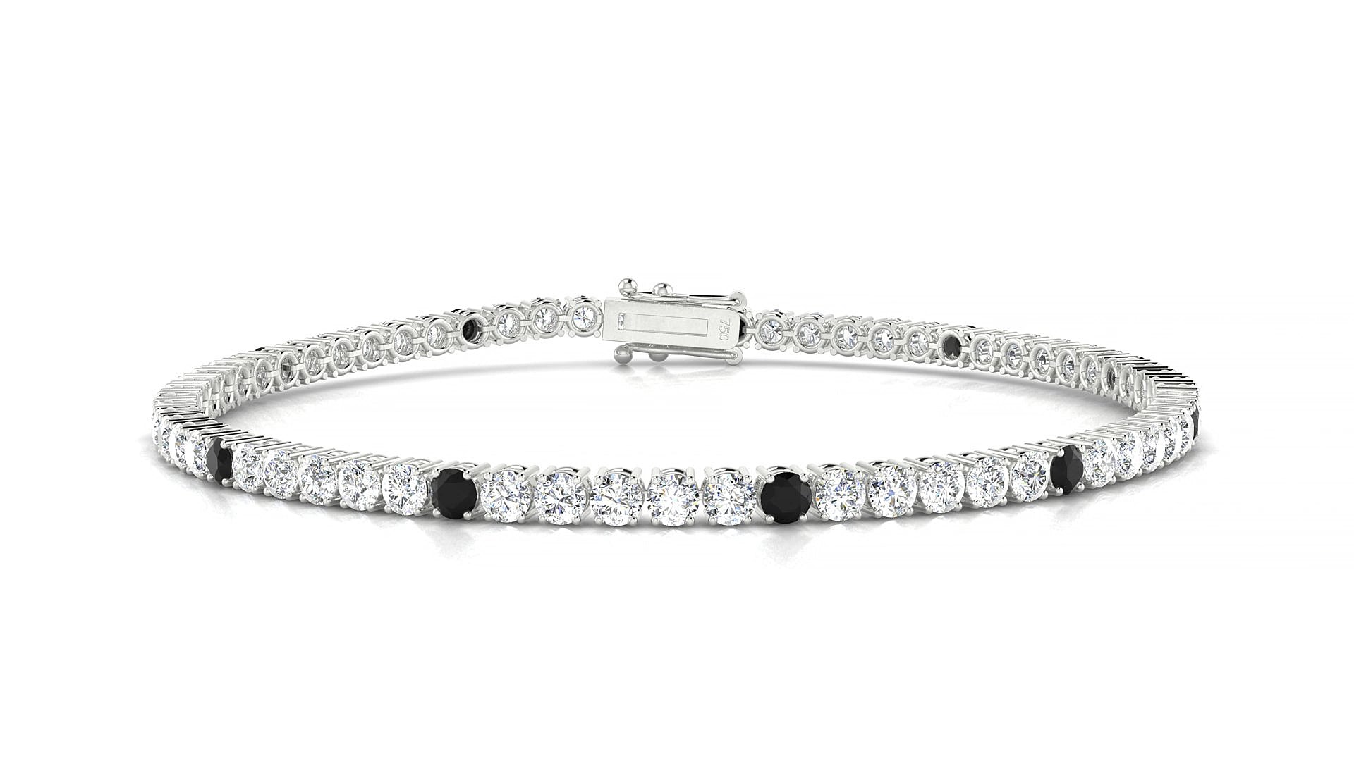 Capri 1-5 | 18k White Gold 2.5 mm Round Natural Black Diamond & Diamond 15 cm Tennis Bracelet