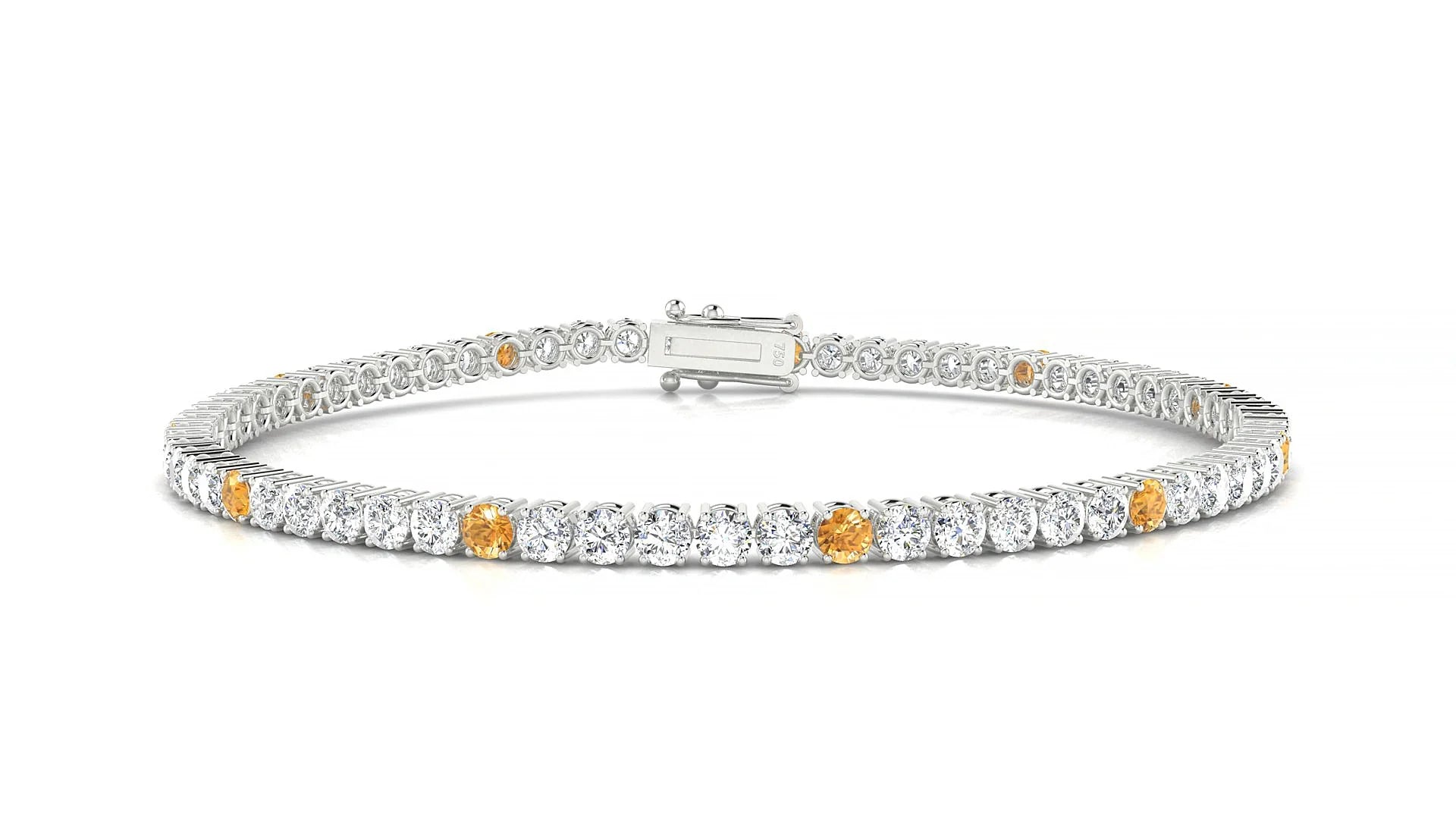Capri 1-5 | 18k White Gold 2.5 mm Round Natural Citrine & Diamond Tennis Bracelet