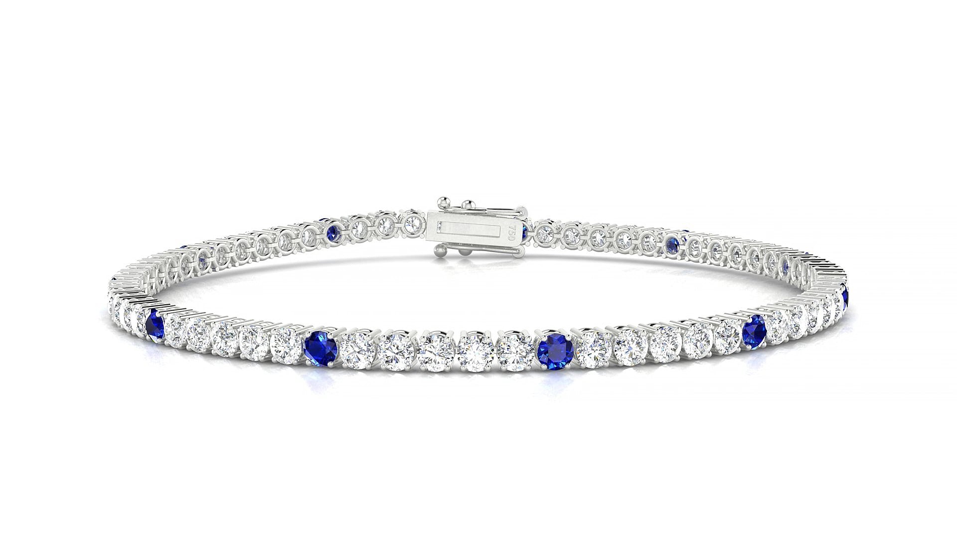 Capri 1-5 | 18k White Gold 2.5 mm Round Natural Sapphire & Diamond 15 cm Tennis Bracelet