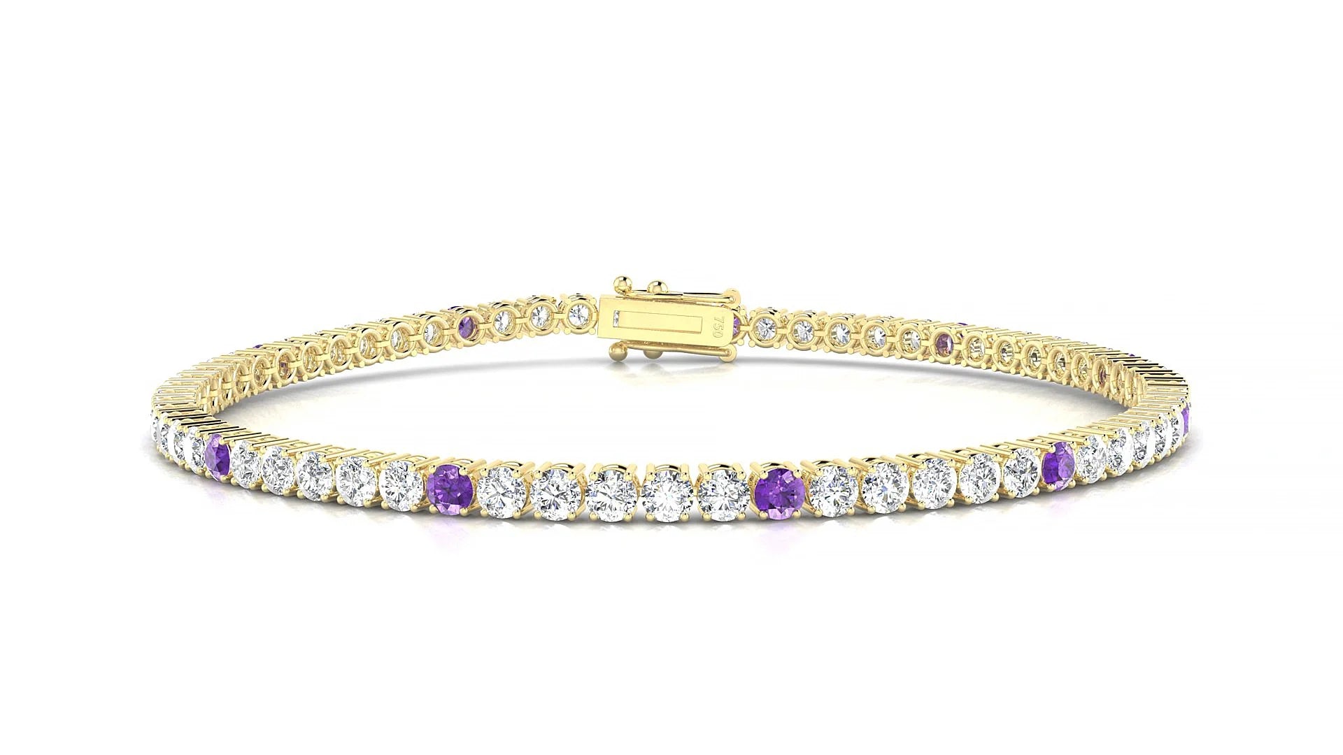 Capri 1-5 | 18k Yellow Gold 2.5 mm Round Natural Amethyst & Diamond Tennis Bracelet