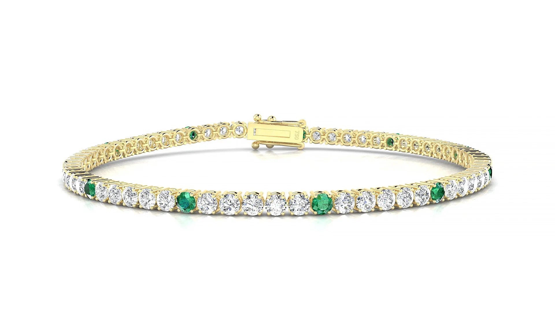 Capri 1-5 | 18k Yellow Gold 2.5 mm Round Natural Emerald & Diamond Tennis Bracelet