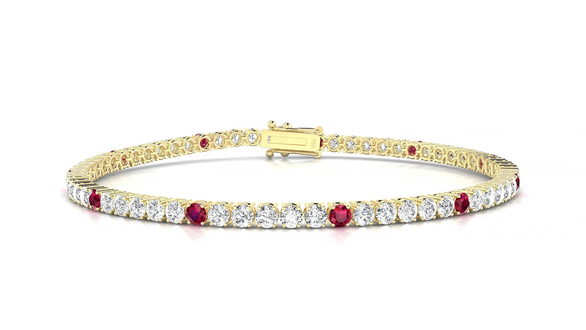 Capri 1-5 | 18k Yellow Gold 2.5 mm Round Natural Ruby & Diamond Tennis Bracelet