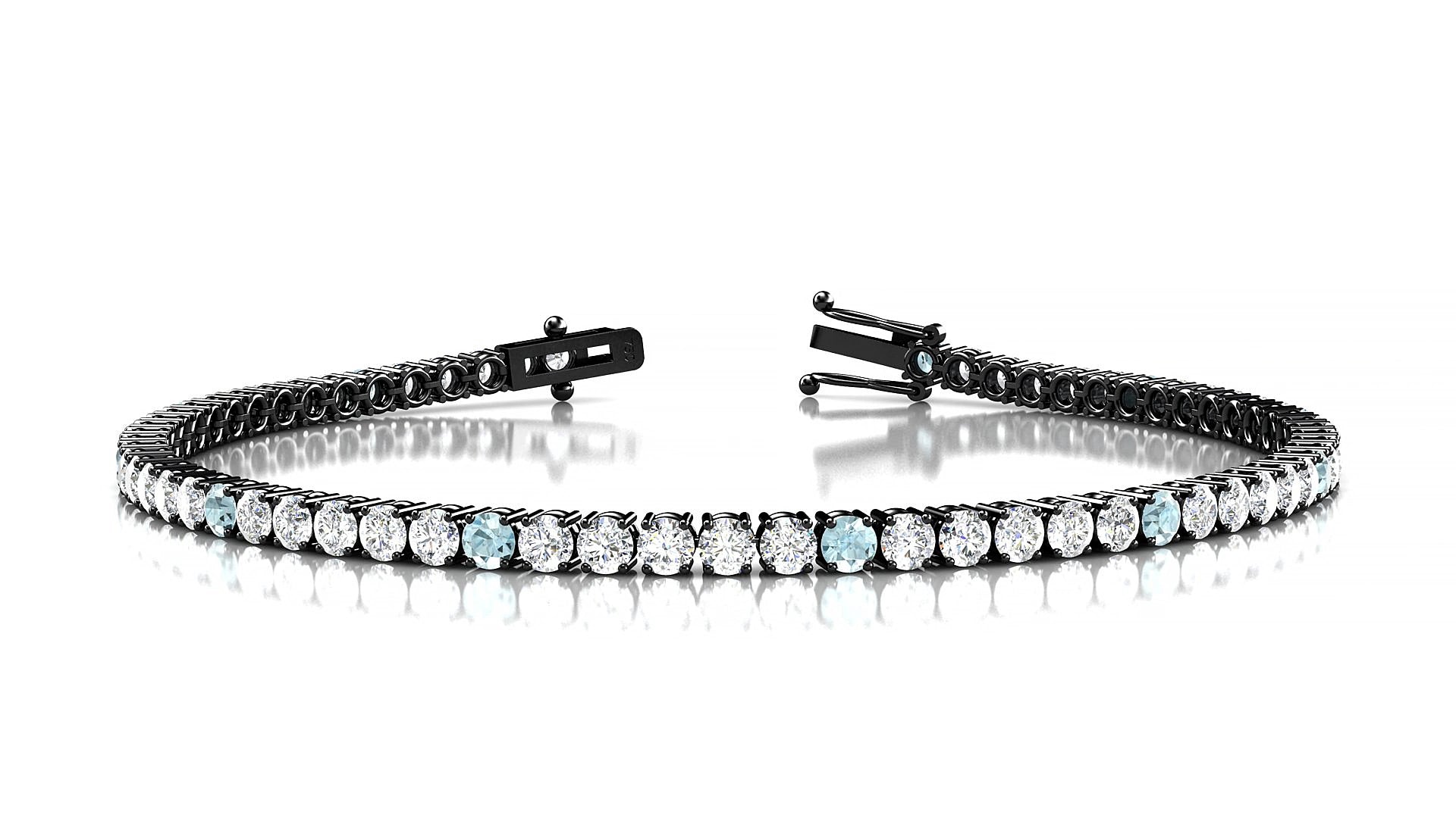 Capri 1-5 | 18k Black Gold 2.5 mm Round Natural Aquamarine & Diamond 16 cm Tennis Bracelet