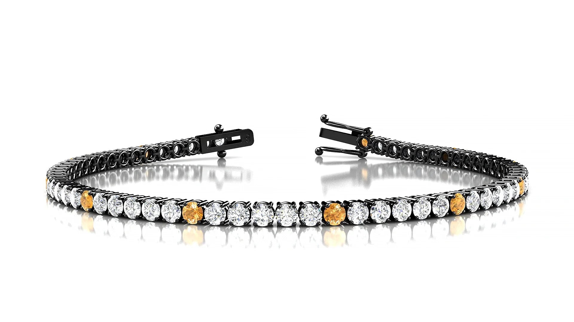 Capri 1-5 | 18k Black Gold 2.5 mm Round Natural Citrine & Diamond Tennis Bracelet