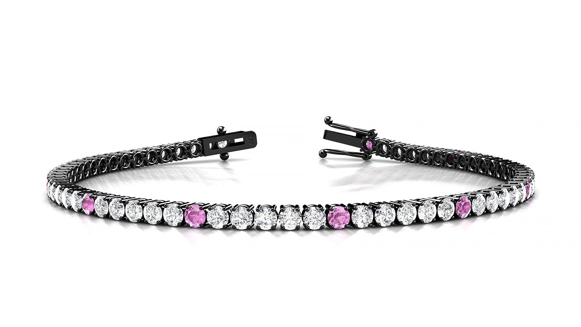 Capri 1-5 | 18k Black Gold 2.5 mm Round Natural Pink Sapphire & Diamond 15 cm Tennis Bracelet