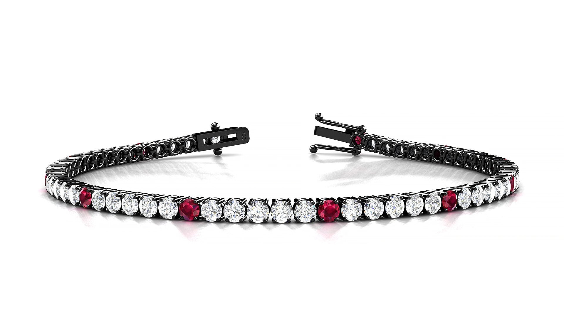 Capri 1-5 | 18k Black Gold 2.5 mm Round Natural Ruby & Diamond 15 cm Tennis Bracelet