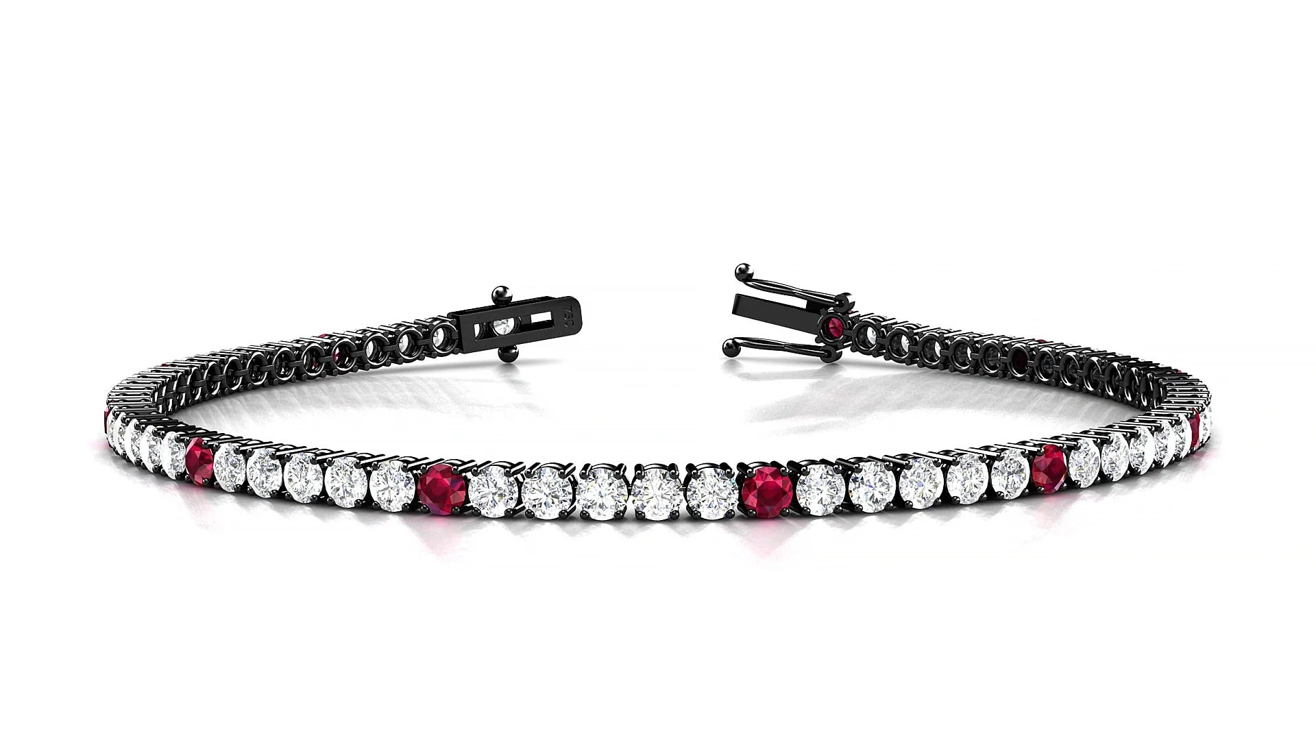 Capri 1-5 | 18k Black Gold 2.5 mm Round Natural Ruby & Diamond Tennis Bracelet