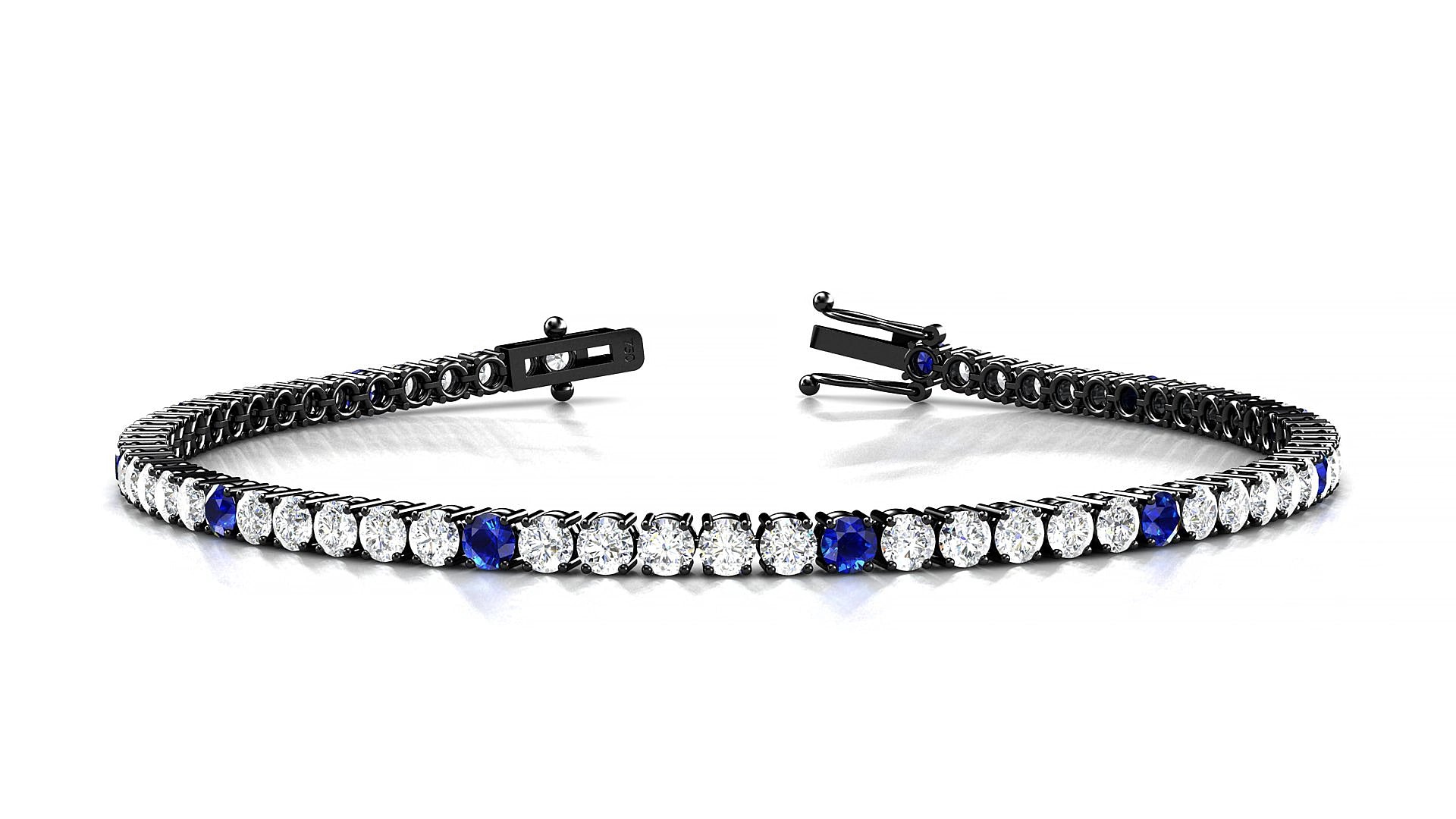 Capri 1-5 | 18k Black Gold 2.5 mm Round Natural Sapphire & Diamond 15 cm Tennis Bracelet