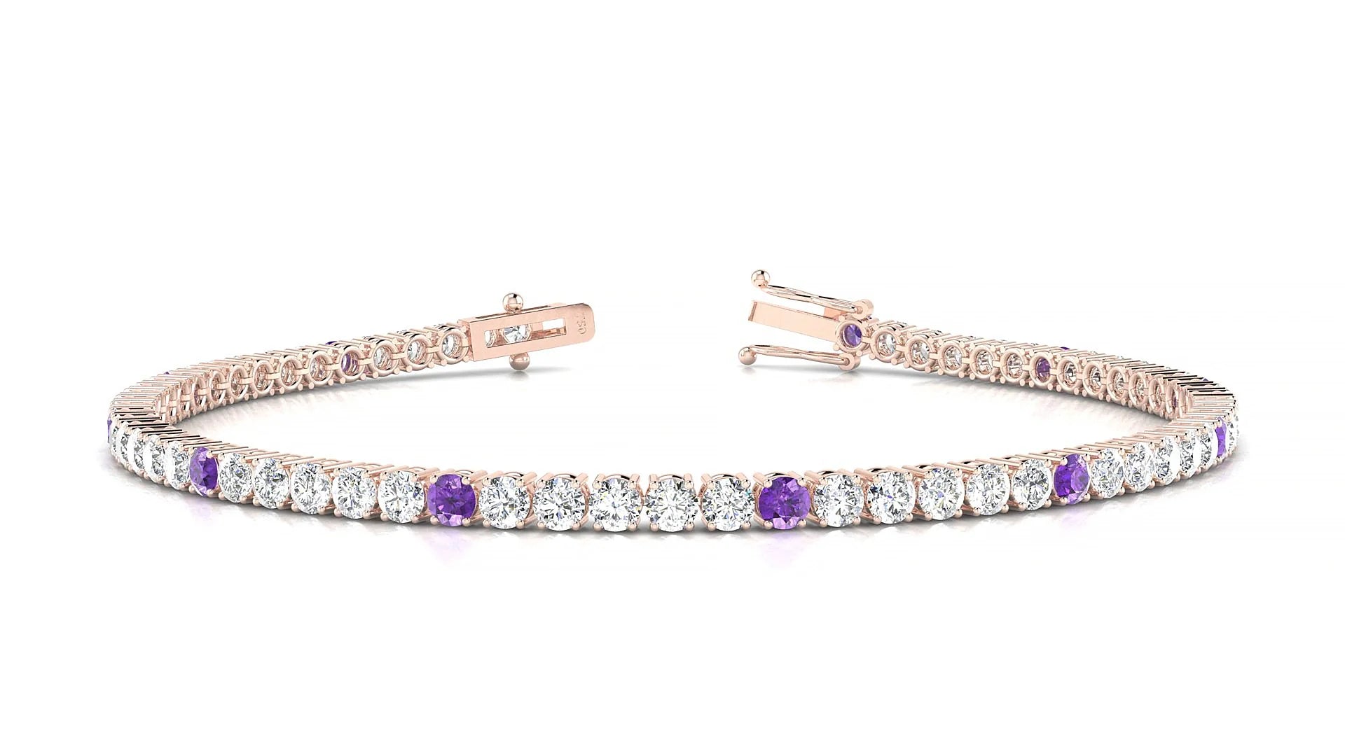 Capri 1-5 | 18k Rose Gold 2.5 mm Round Natural Amethyst & Diamond Tennis Bracelet