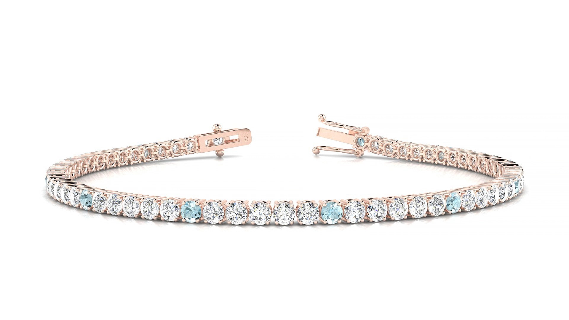 Capri 1-5 | 18k Rose Gold 2.5 mm Round Natural Aquamarine & Diamond 15 cm Tennis Bracelet