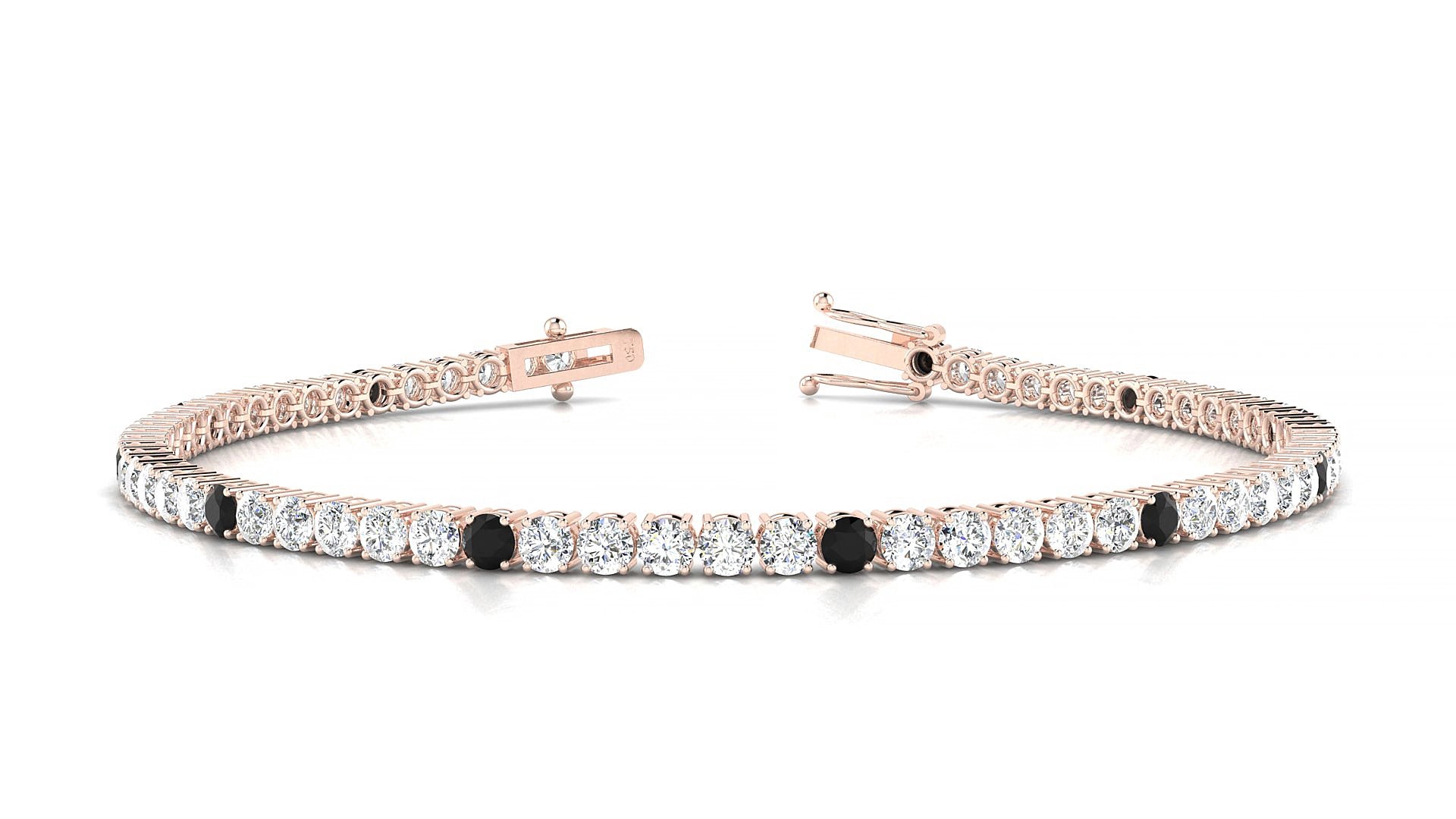 Capri 1-5 | 18k Rose Gold 2.5 mm Round Natural Black Diamond & Diamond 20 cm Tennis Bracelet