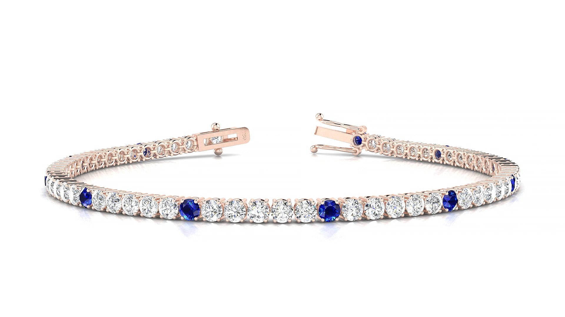 Capri 1-5 | 18k Rose Gold 2.5 mm Round Natural Sapphire & Diamond 15 cm Tennis Bracelet
