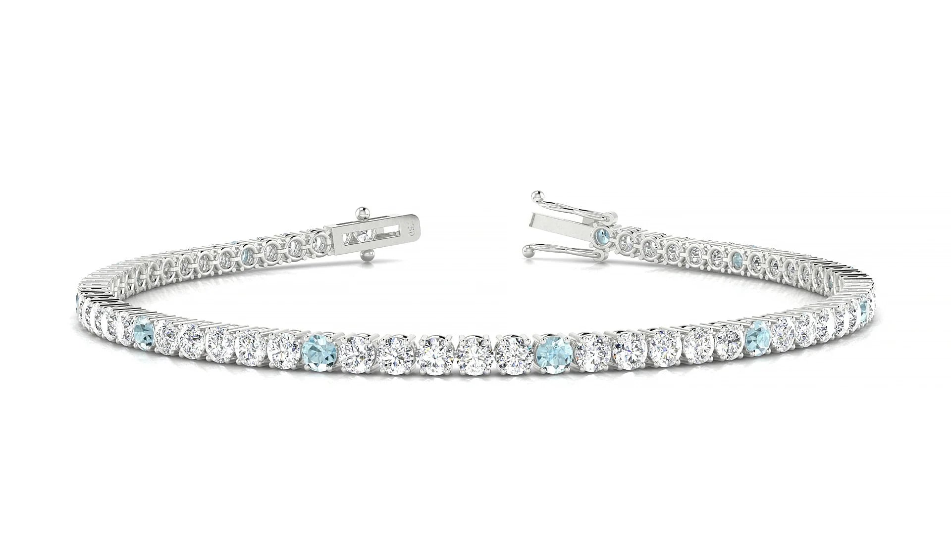 Capri 1-5 | 18k White Gold 2.5 mm Round Natural Aquamarine & Diamond Tennis Bracelet