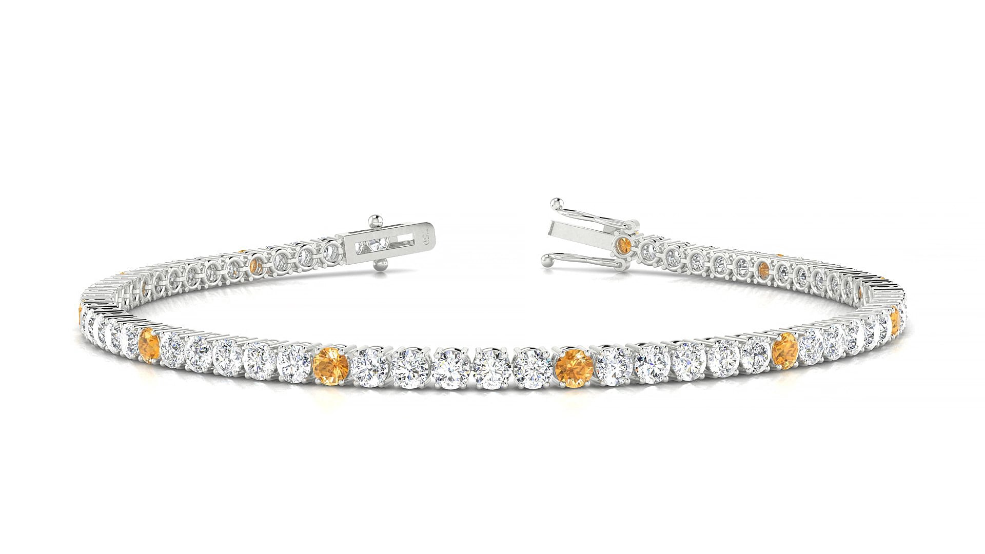 Capri 1-5 | 18k White Gold 2.5 mm Round Natural Citrine & Diamond 15 cm Tennis Bracelet