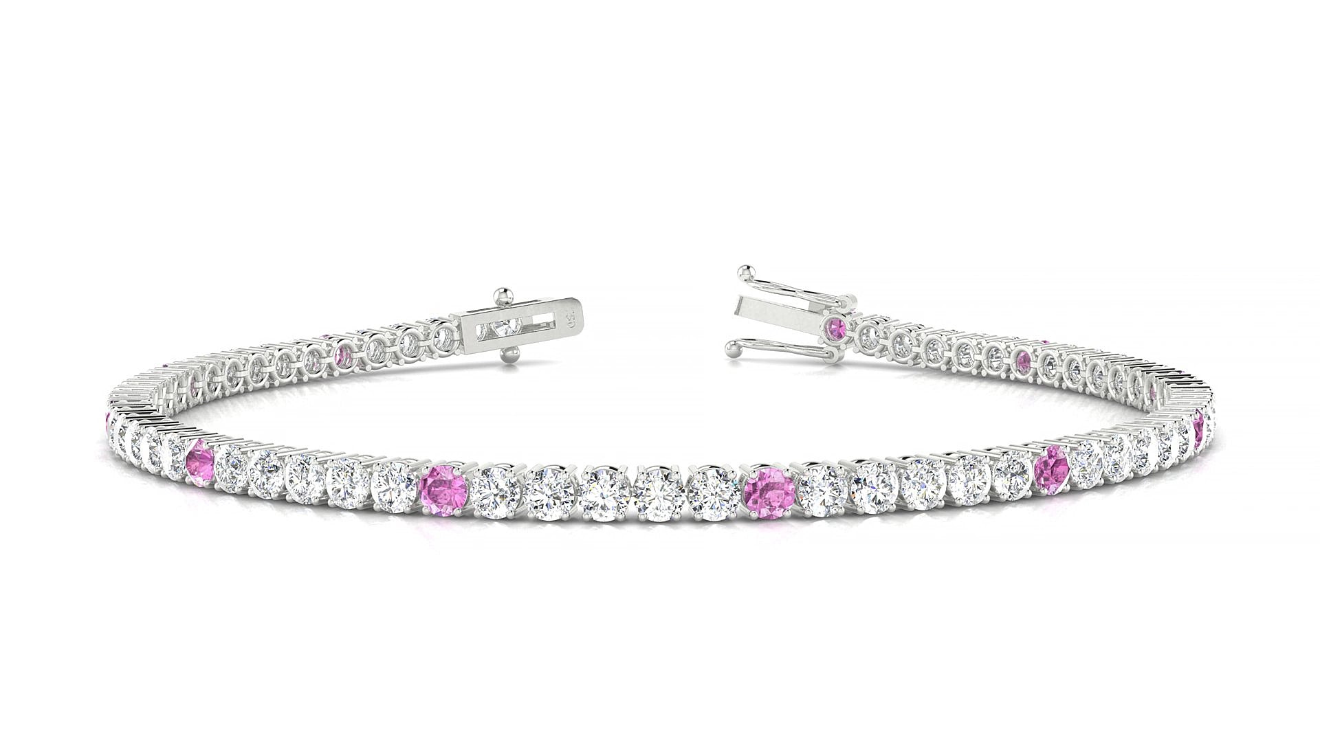 Capri 1-5 | 18k White Gold 2.5 mm Round Natural Pink Sapphire & Diamond 15 cm Tennis Bracelet