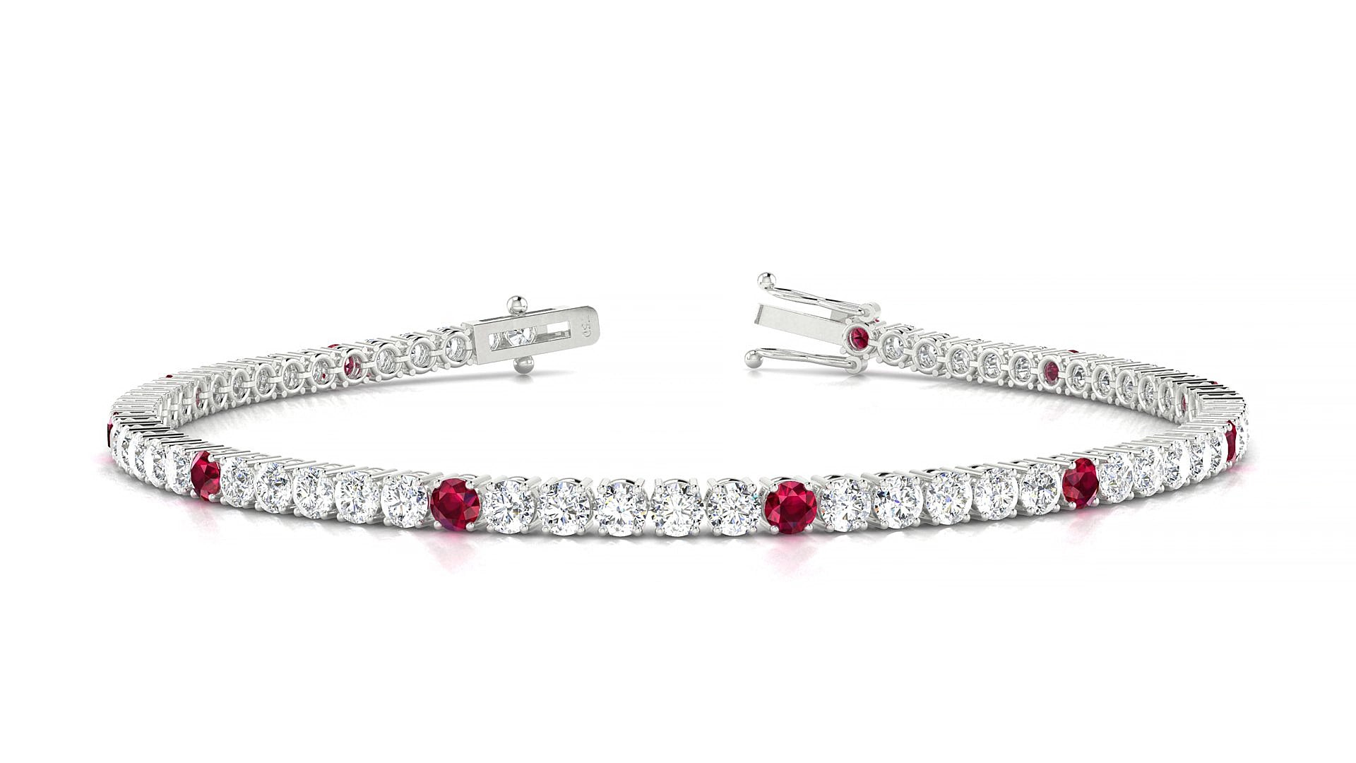 Capri 1-5 | 18k White Gold 2.5 mm Round Natural Ruby & Diamond 15 cm Tennis Bracelet