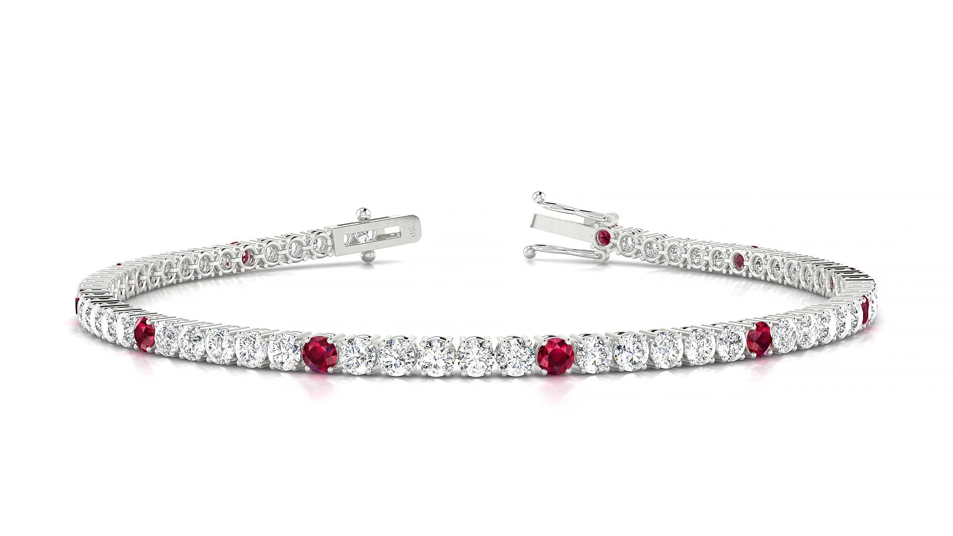 Capri 1-5 | 18k White Gold 2.5 mm Round Natural Ruby & Diamond Tennis Bracelet