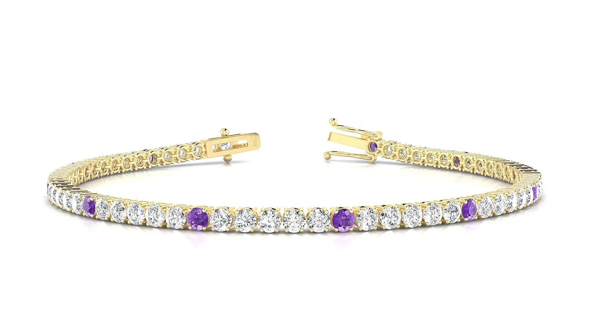 Capri 1-5 | 18k Yellow Gold 2.5 mm Round Natural Amethyst & Diamond Tennis Bracelet