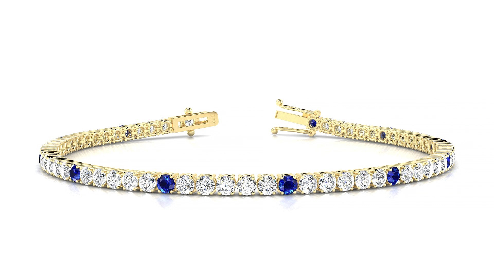 Capri 1-5 | 18k Yellow Gold 2.5 mm Round Natural Sapphire & Diamond 15 cm Tennis Bracelet