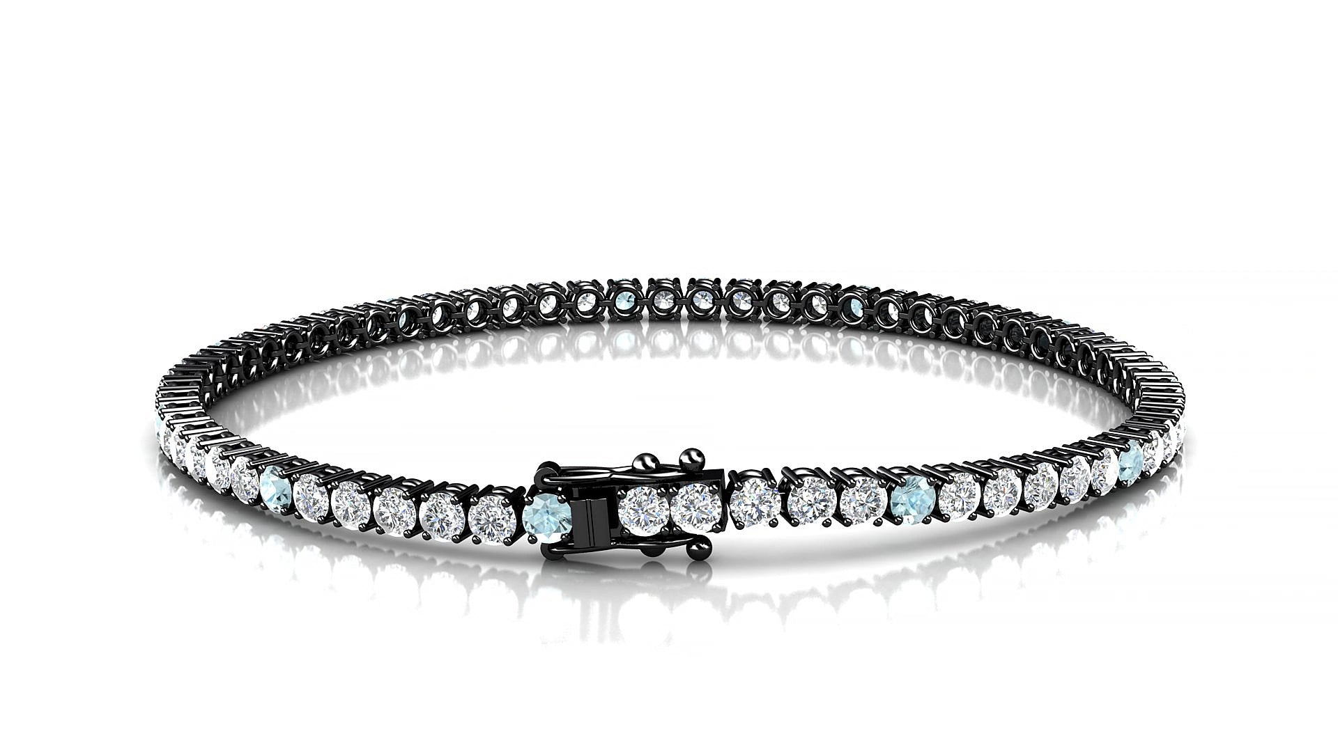 Capri 1-5 | 18k Black Gold 2.5 mm Round Natural Aquamarine & Diamond 16 cm Tennis Bracelet