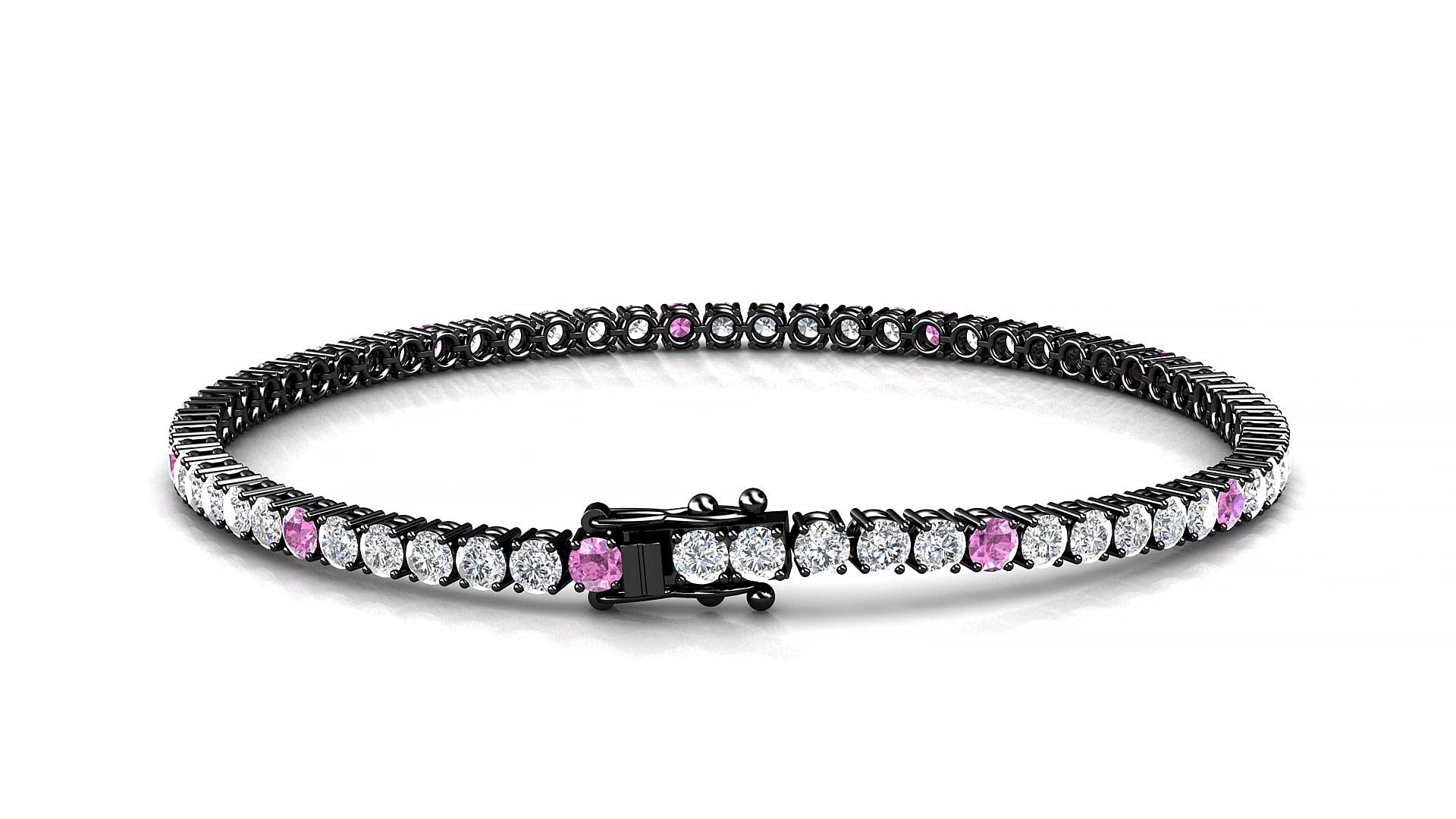 Capri 1-5 | 18k Black Gold 2.5 mm Round Natural Pink Sapphire & Diamond 15 cm Tennis Bracelet