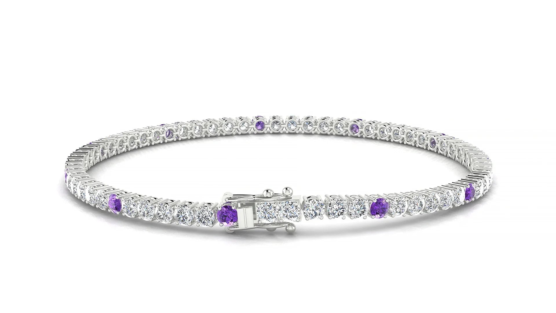 Capri 1-5 | 18k White Gold 2.5 mm Round Natural Amethyst & Diamond Tennis Bracelet