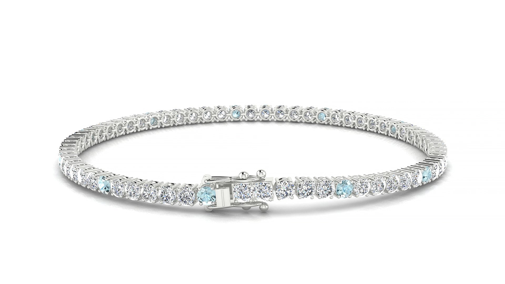 Capri 1-5 | 18k White Gold 2.5 mm Round Natural Aquamarine & Diamond 18 cm Tennis Bracelet