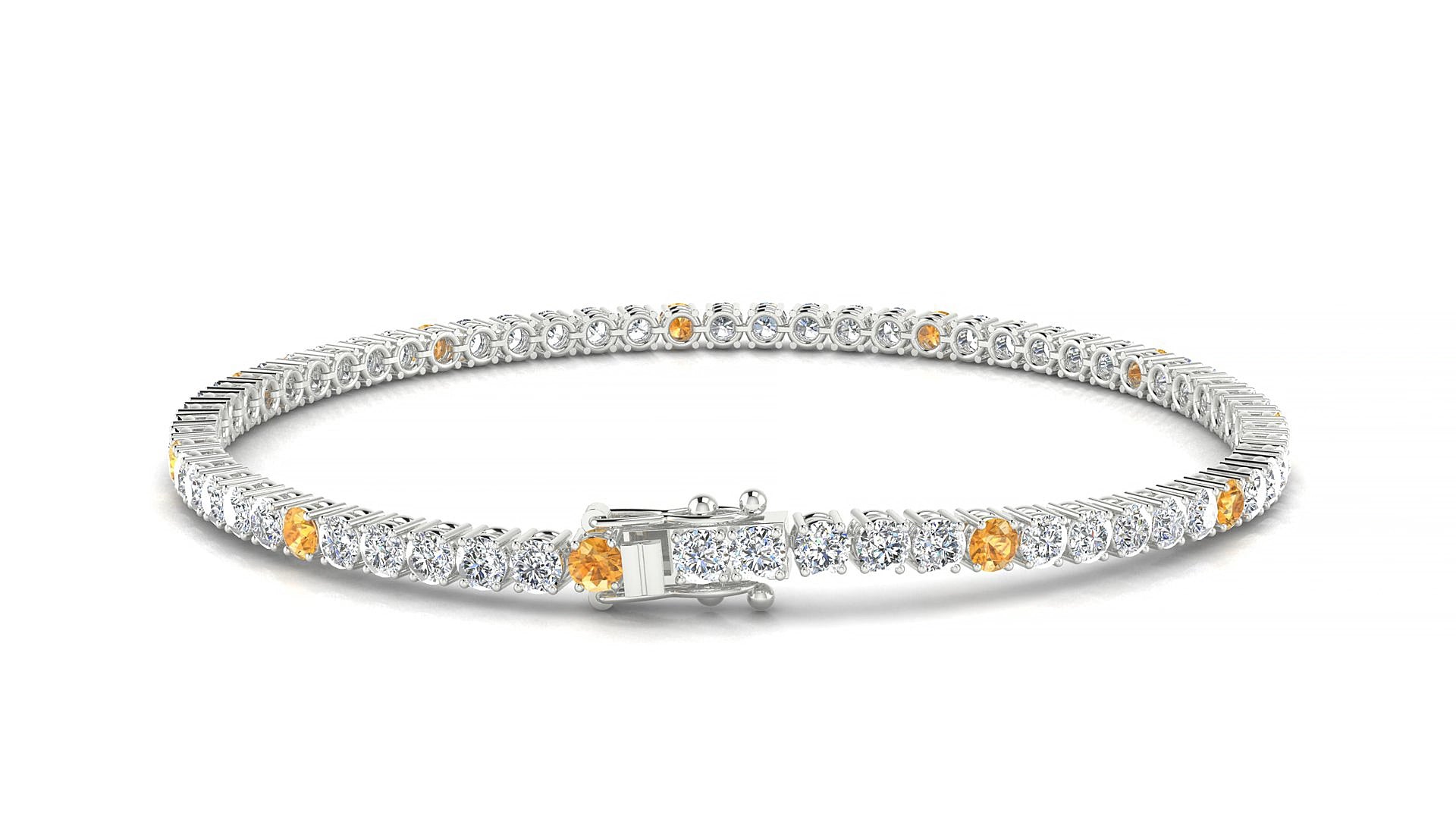 Capri 1-5 | 18k White Gold 2.5 mm Round Natural Citrine & Diamond 15 cm Tennis Bracelet