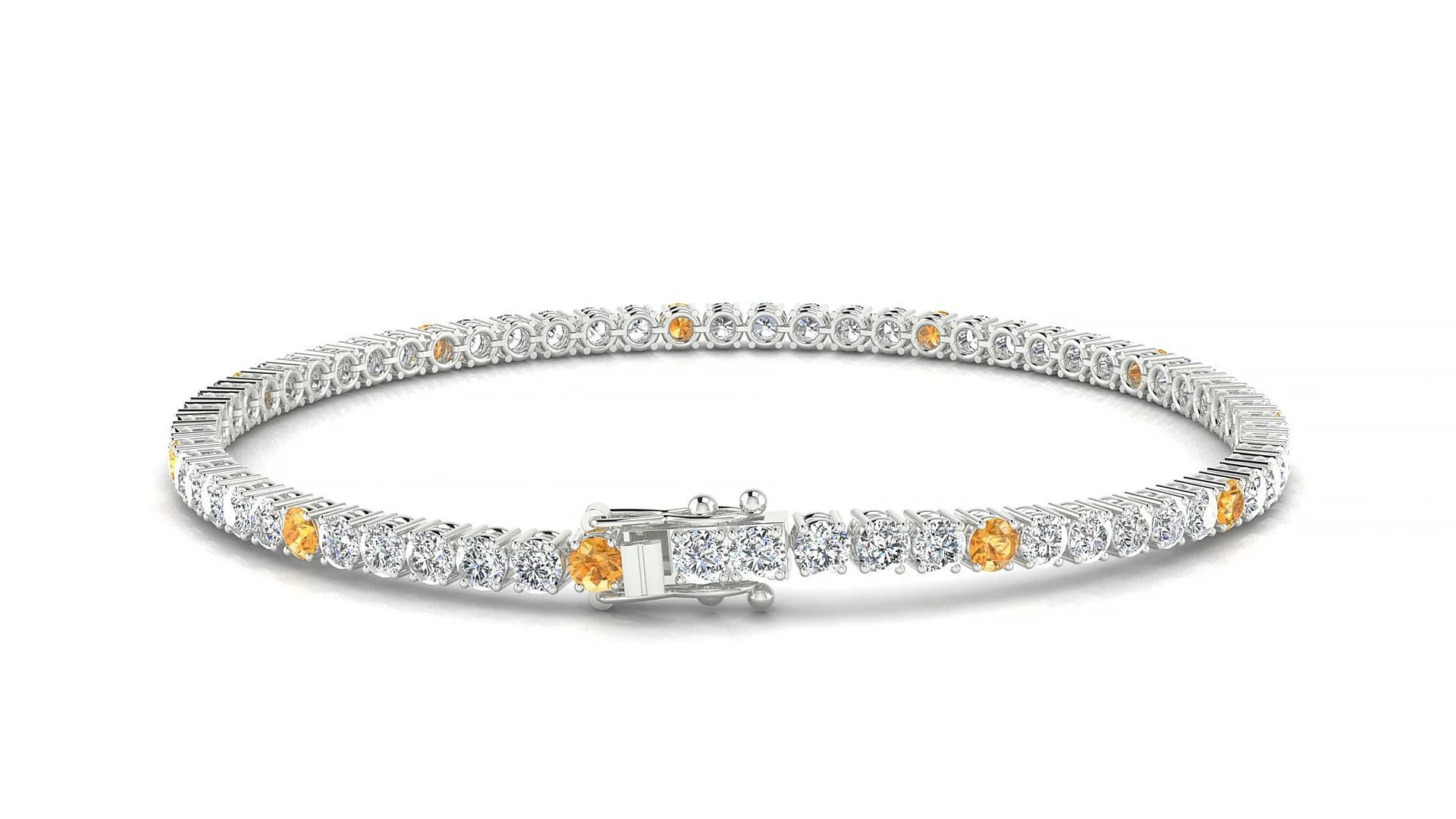 Capri 1-5 | 18k White Gold 2.5 mm Round Natural Citrine & Diamond Tennis Bracelet