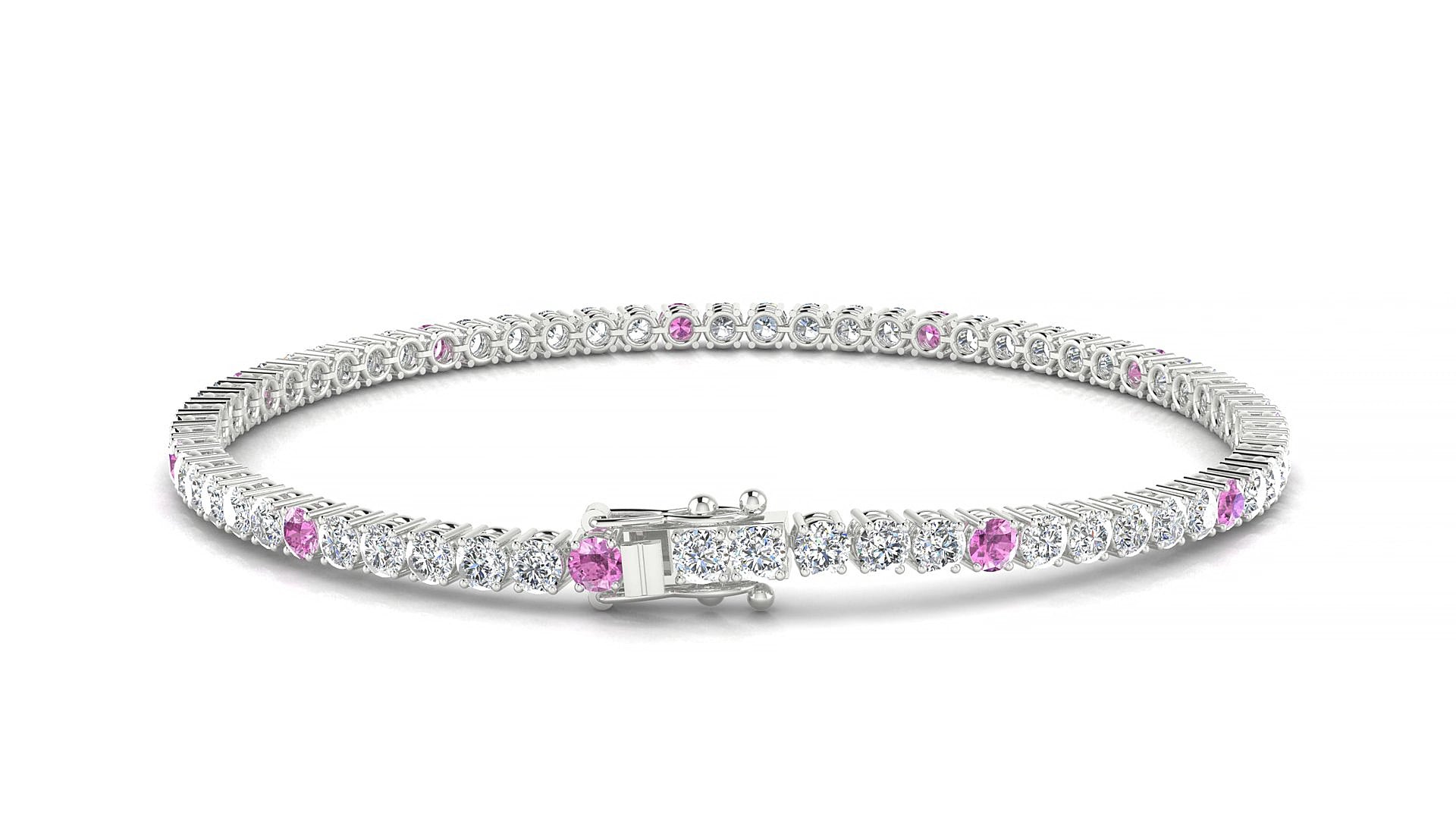 Capri 1-5 | 18k White Gold 2.5 mm Round Natural Pink Sapphire & Diamond 15 cm Tennis Bracelet