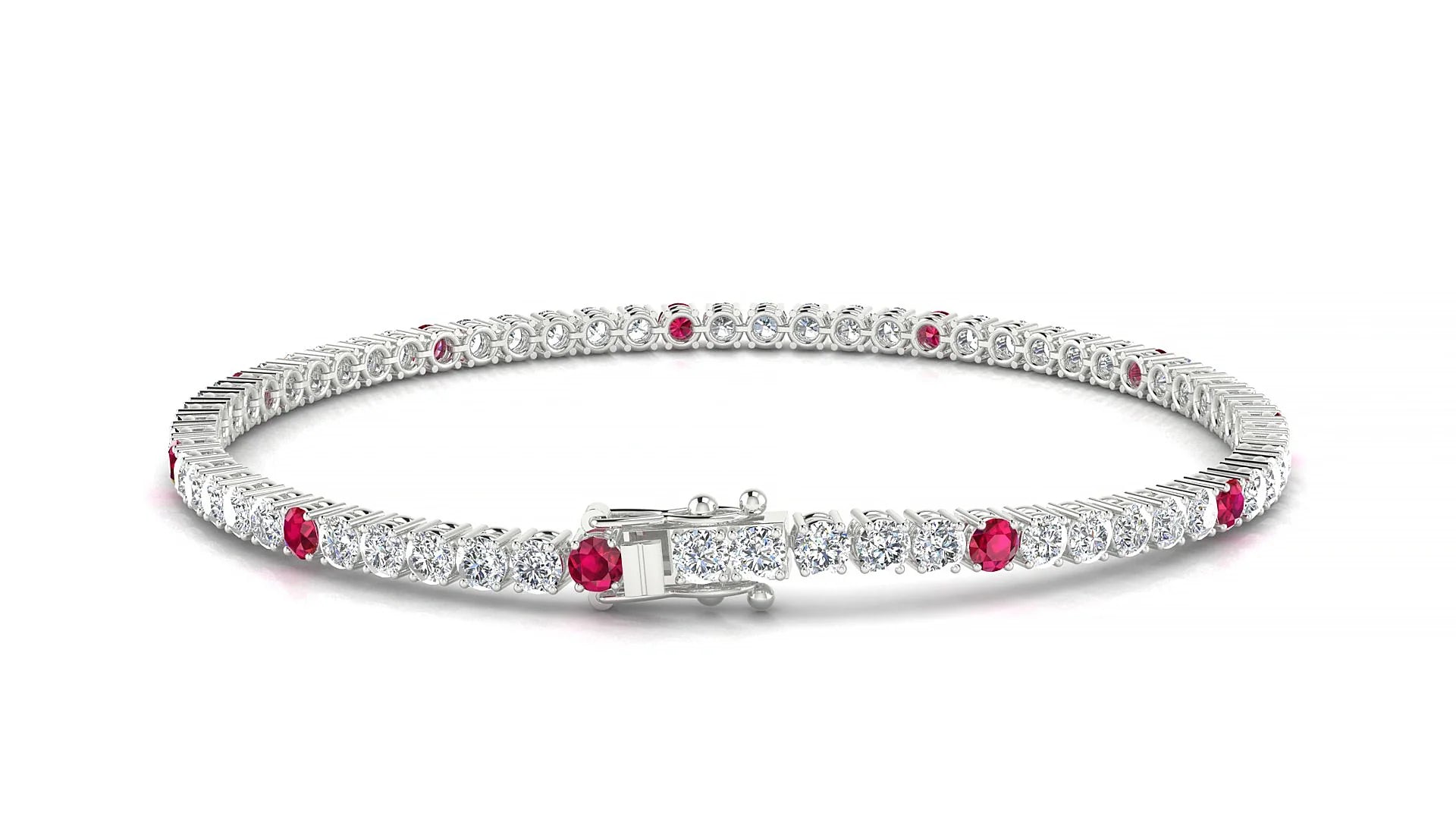 Capri 1-5 | 18k White Gold 2.5 mm Round Natural Ruby & Diamond Tennis Bracelet
