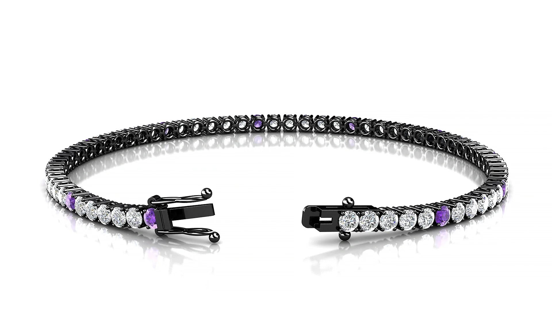 Capri 1-5 | 18k Black Gold 2.5 mm Round Natural Amethyst & Diamond Tennis Bracelet