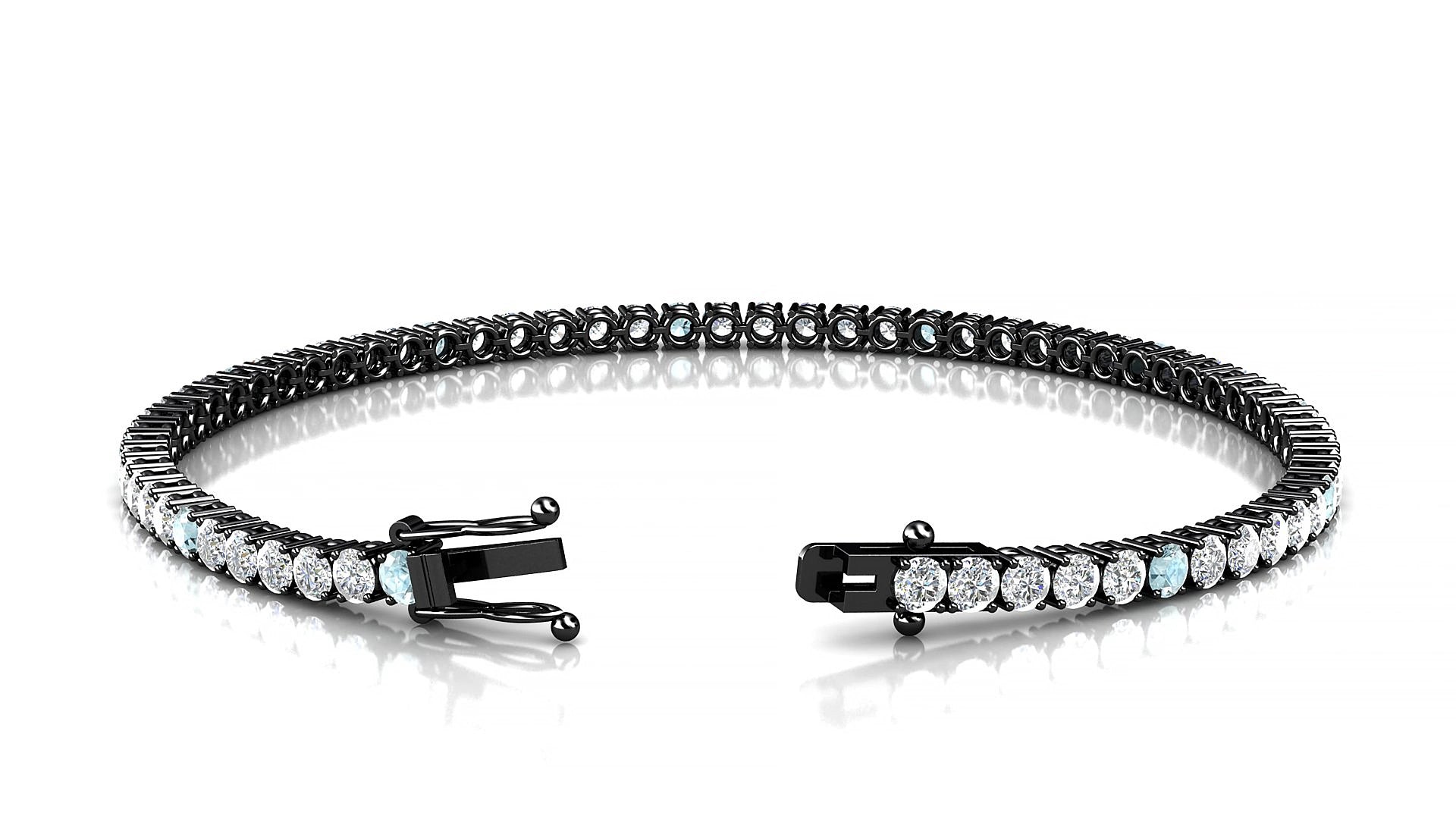 Capri 1-5 | 18k Black Gold 2.5 mm Round Natural Aquamarine & Diamond 18 cm Tennis Bracelet