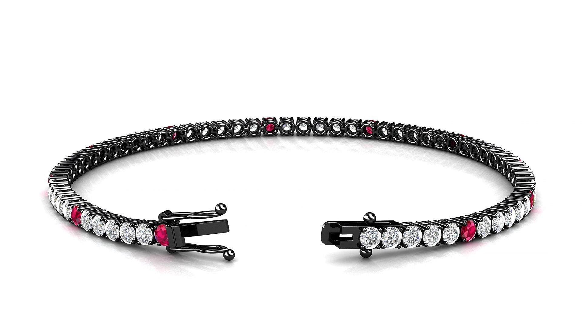 Capri 1-5 | 18k Black Gold 2.5 mm Round Natural Ruby & Diamond 15 cm Tennis Bracelet