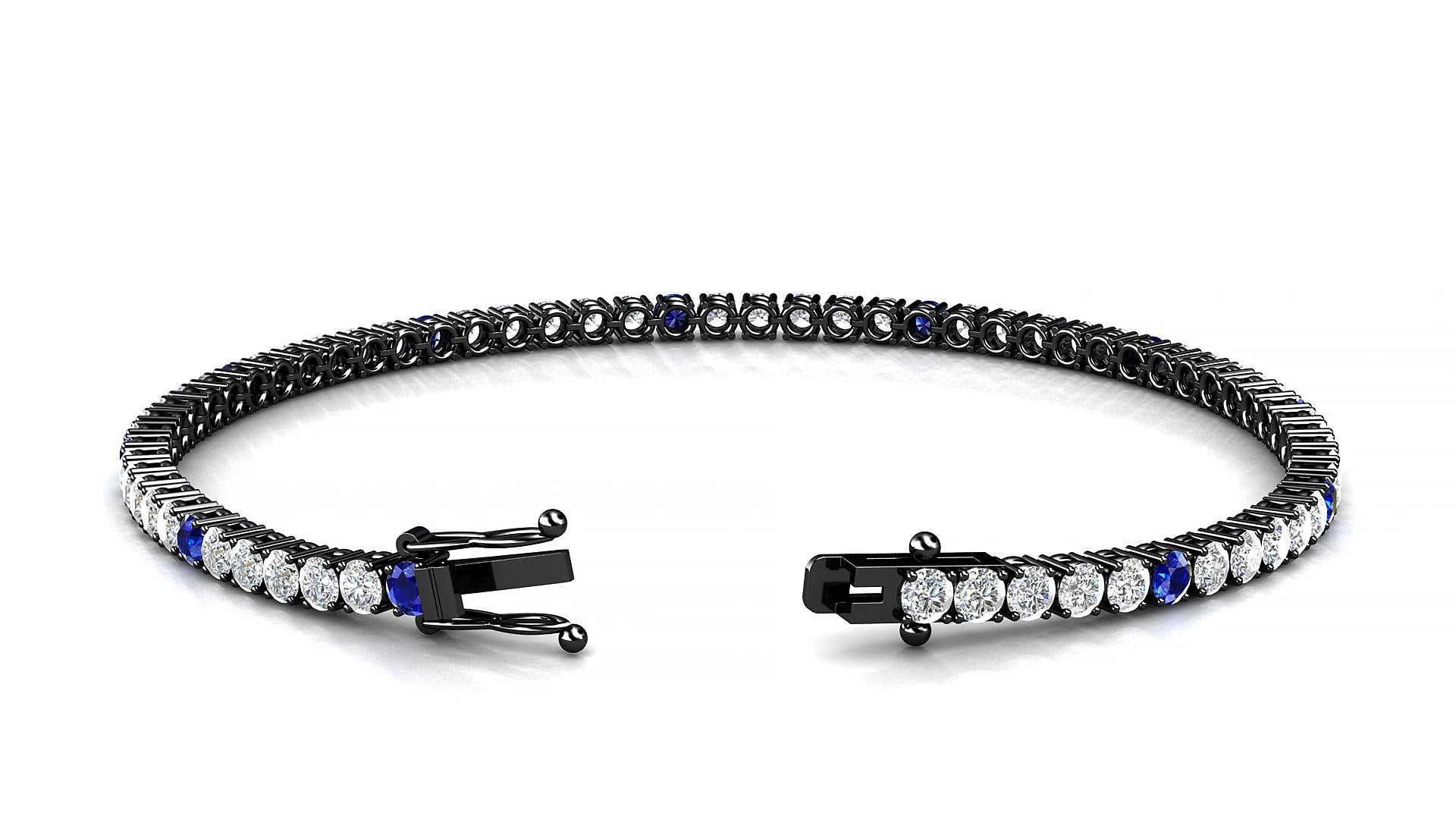 Capri 1-5 | 18k Black Gold 2.5 mm Round Natural Sapphire & Diamond 15 cm Tennis Bracelet
