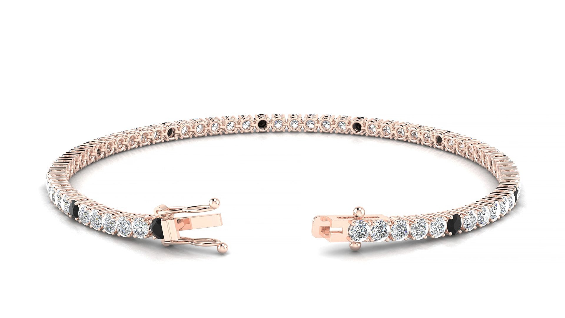 Capri 1-5 | 18k Rose Gold 2.5 mm Round Natural Black Diamond & Diamond 17 cm Tennis Bracelet