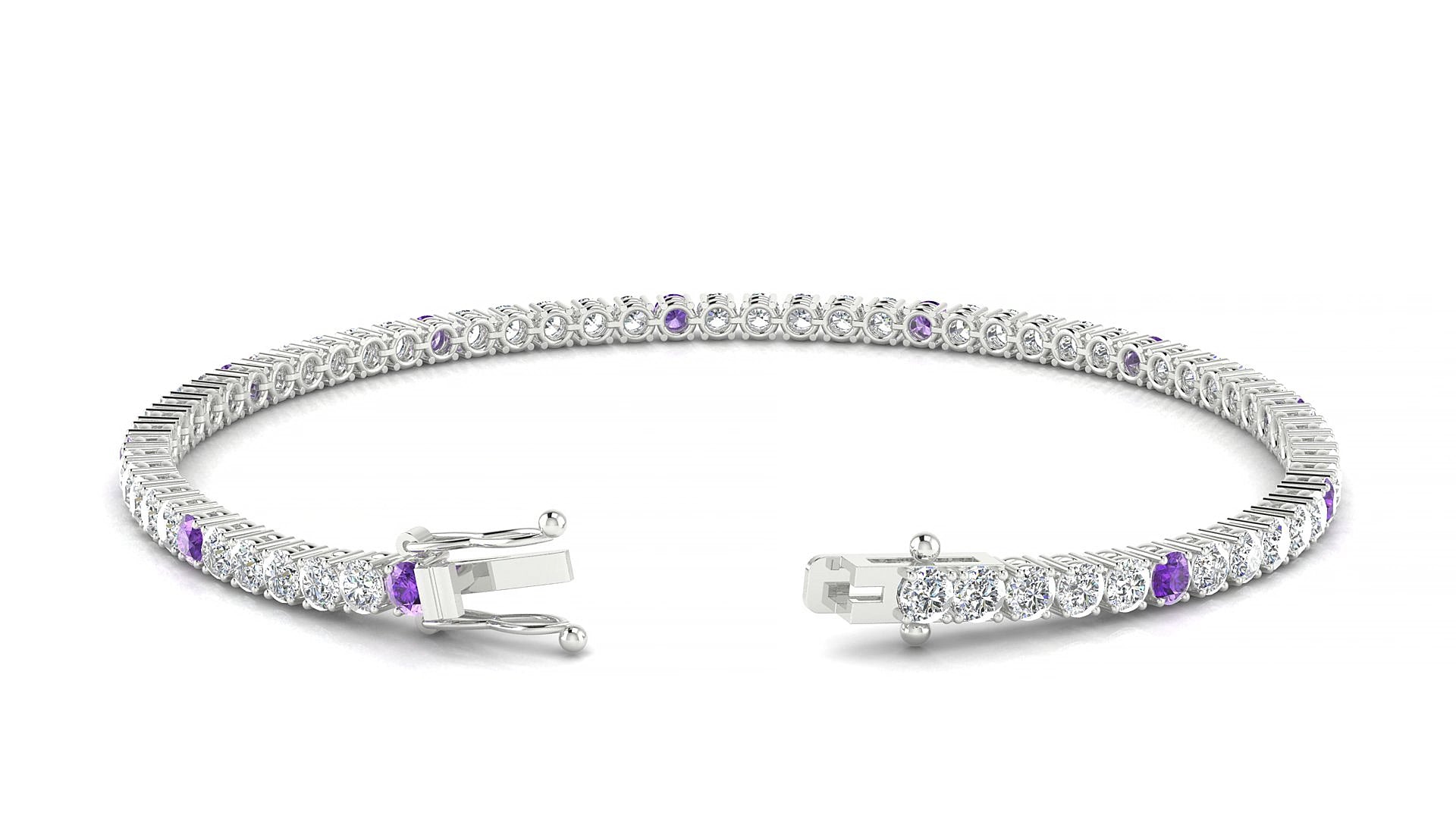 Capri 1-5 | 18k White Gold 2.5 mm Round Natural Amethyst & Diamond 15 cm Tennis Bracelet