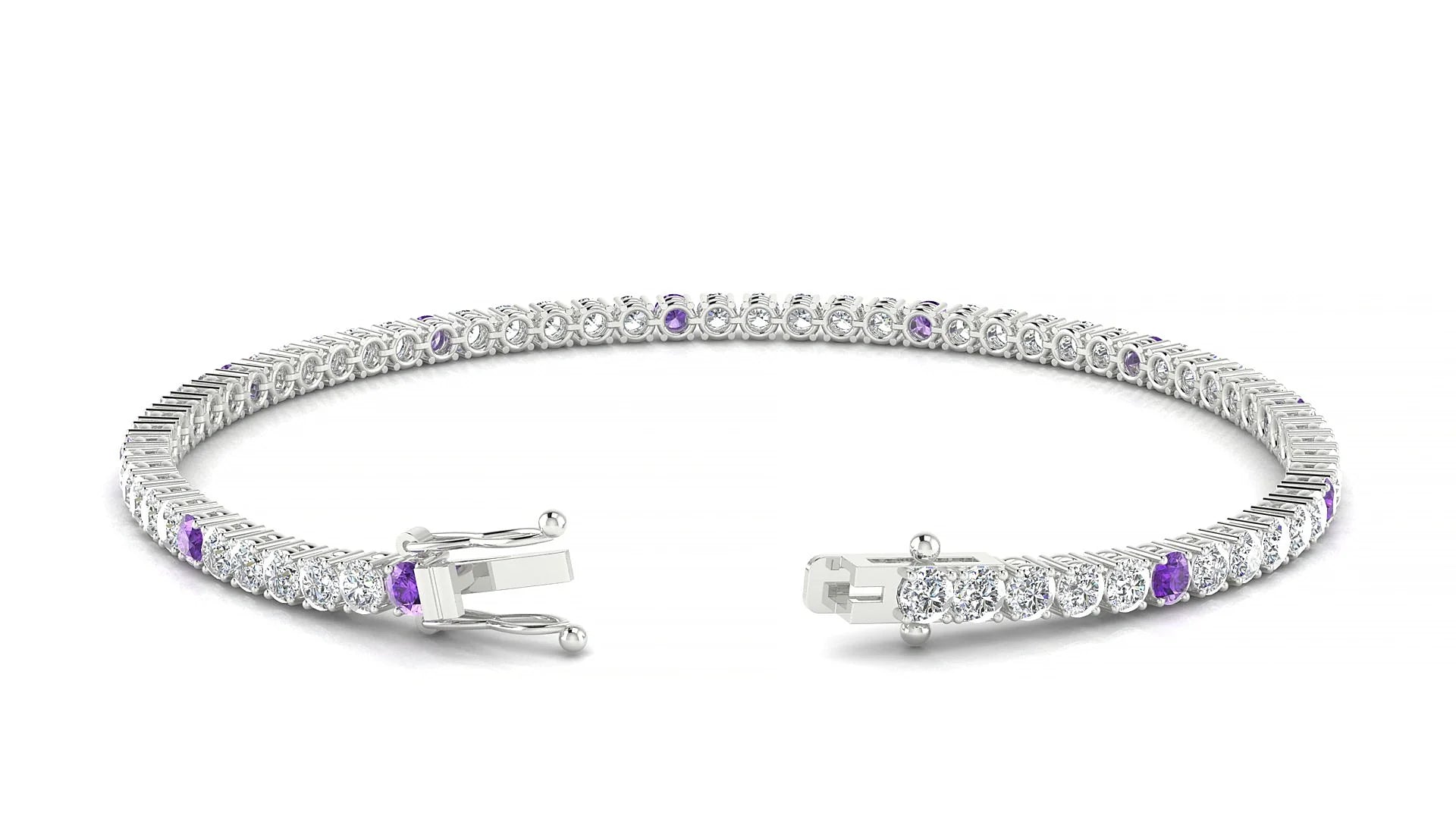 Capri 1-5 | 18k White Gold 2.5 mm Round Natural Amethyst & Diamond Tennis Bracelet
