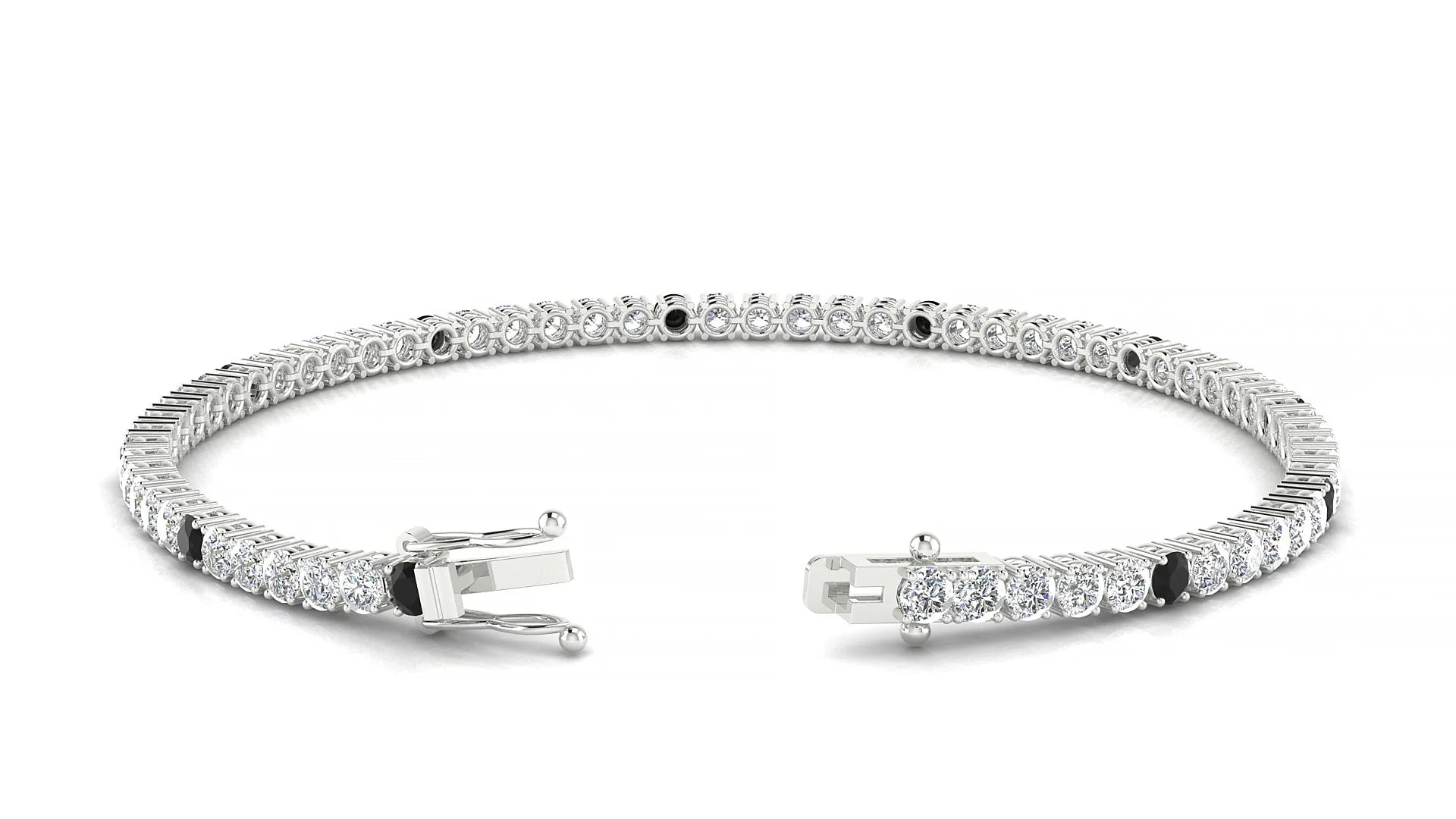 Capri 1-5 | 18k White Gold 2.5 mm Round Natural Black Diamond & Diamond Tennis Bracelet